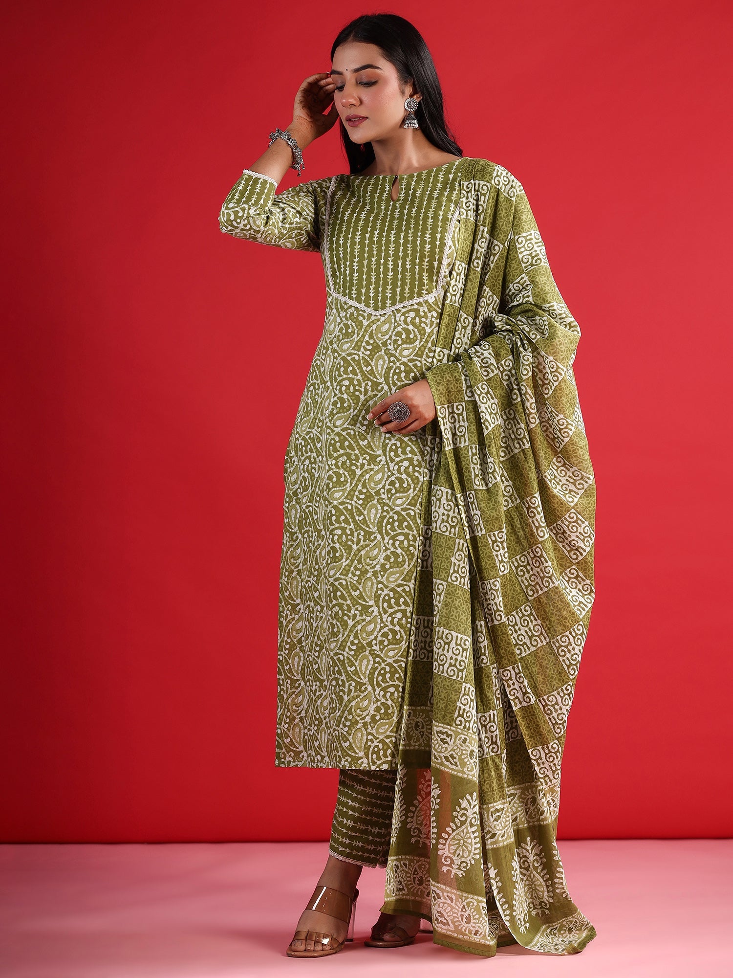 Women's Green Pure Cotton Kurta Set - Taantav