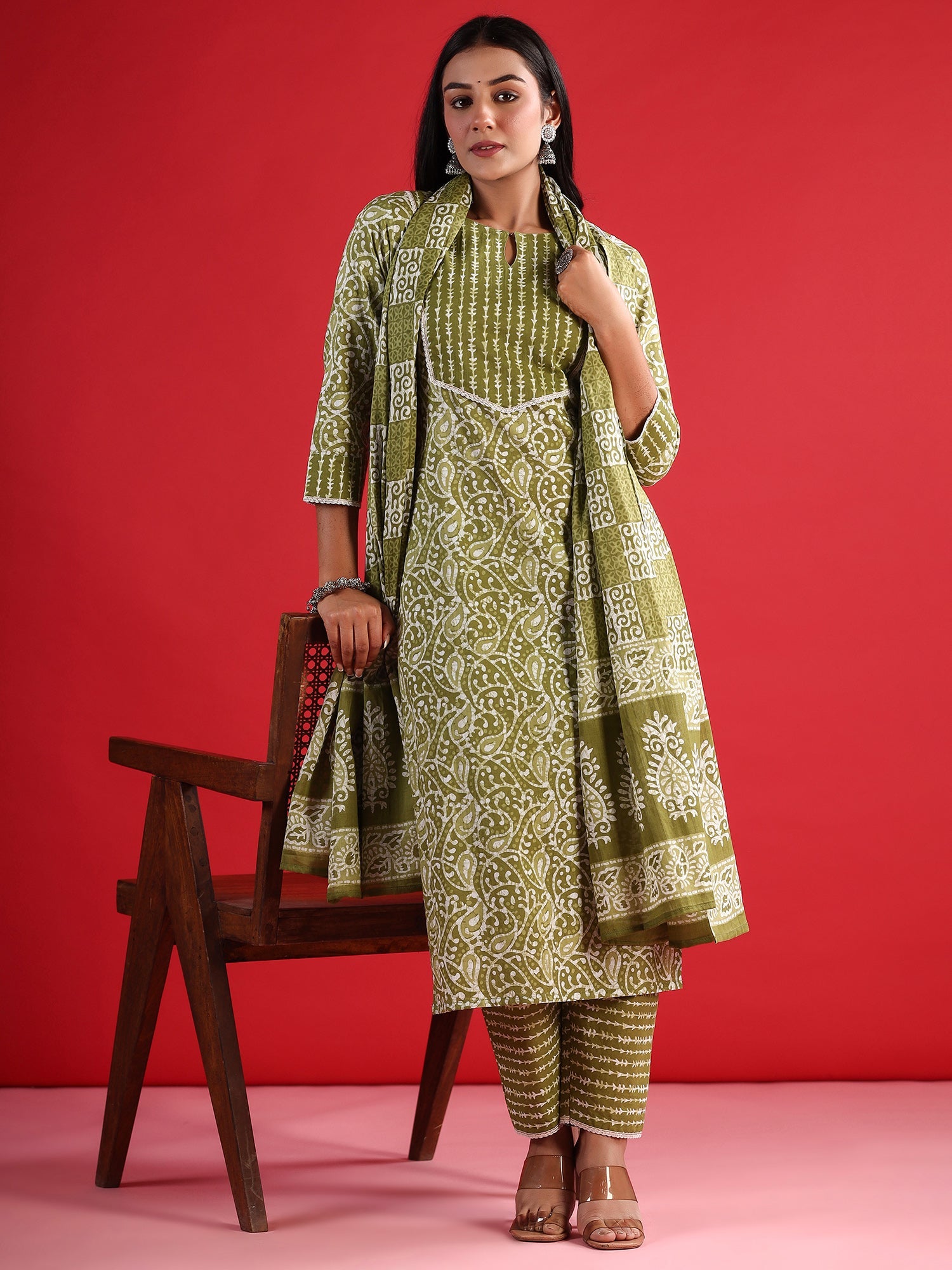 Women's Green Pure Cotton Kurta Set - Taantav