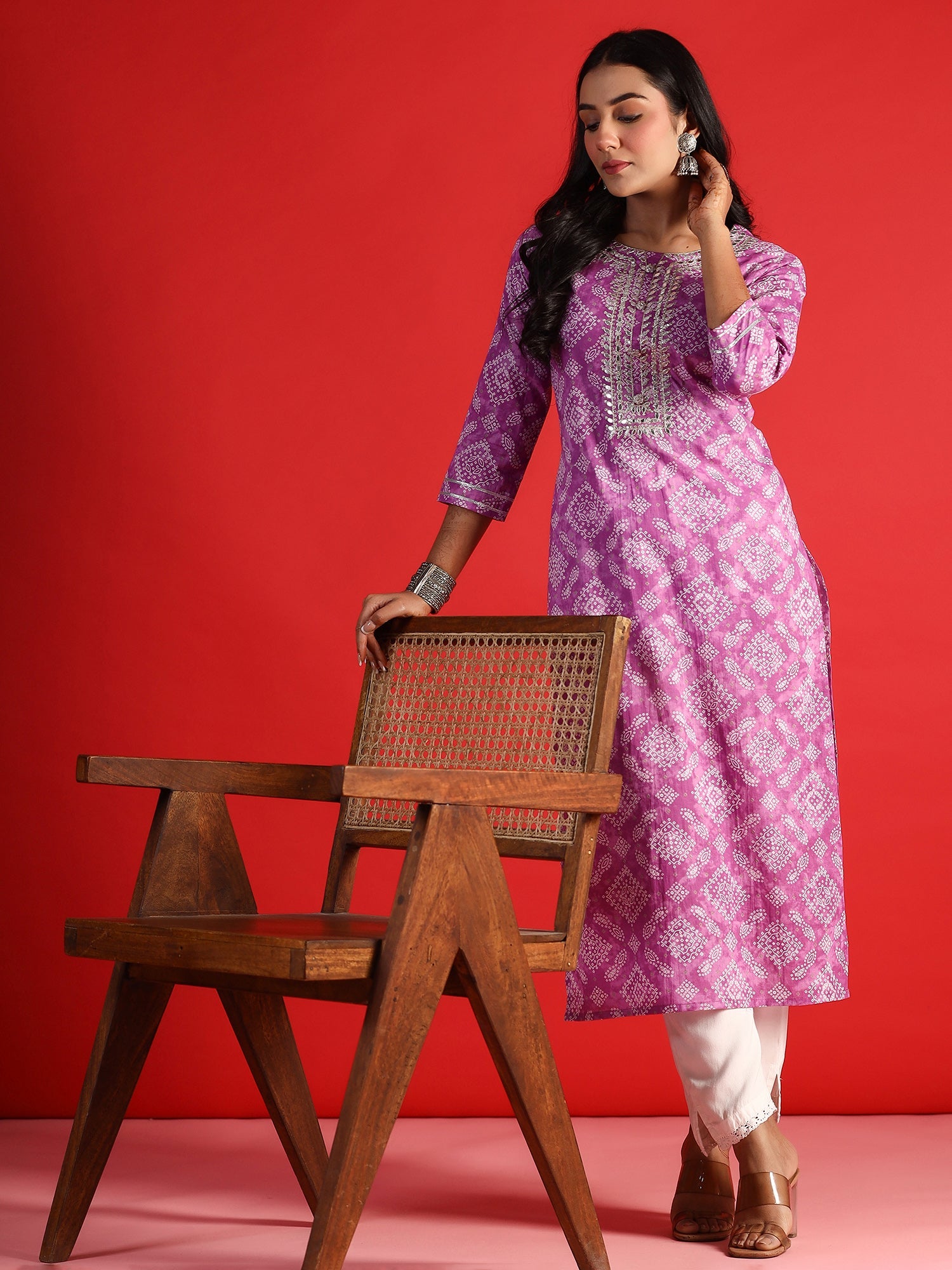 Women's Lavender Cotton Kurta - Taantav