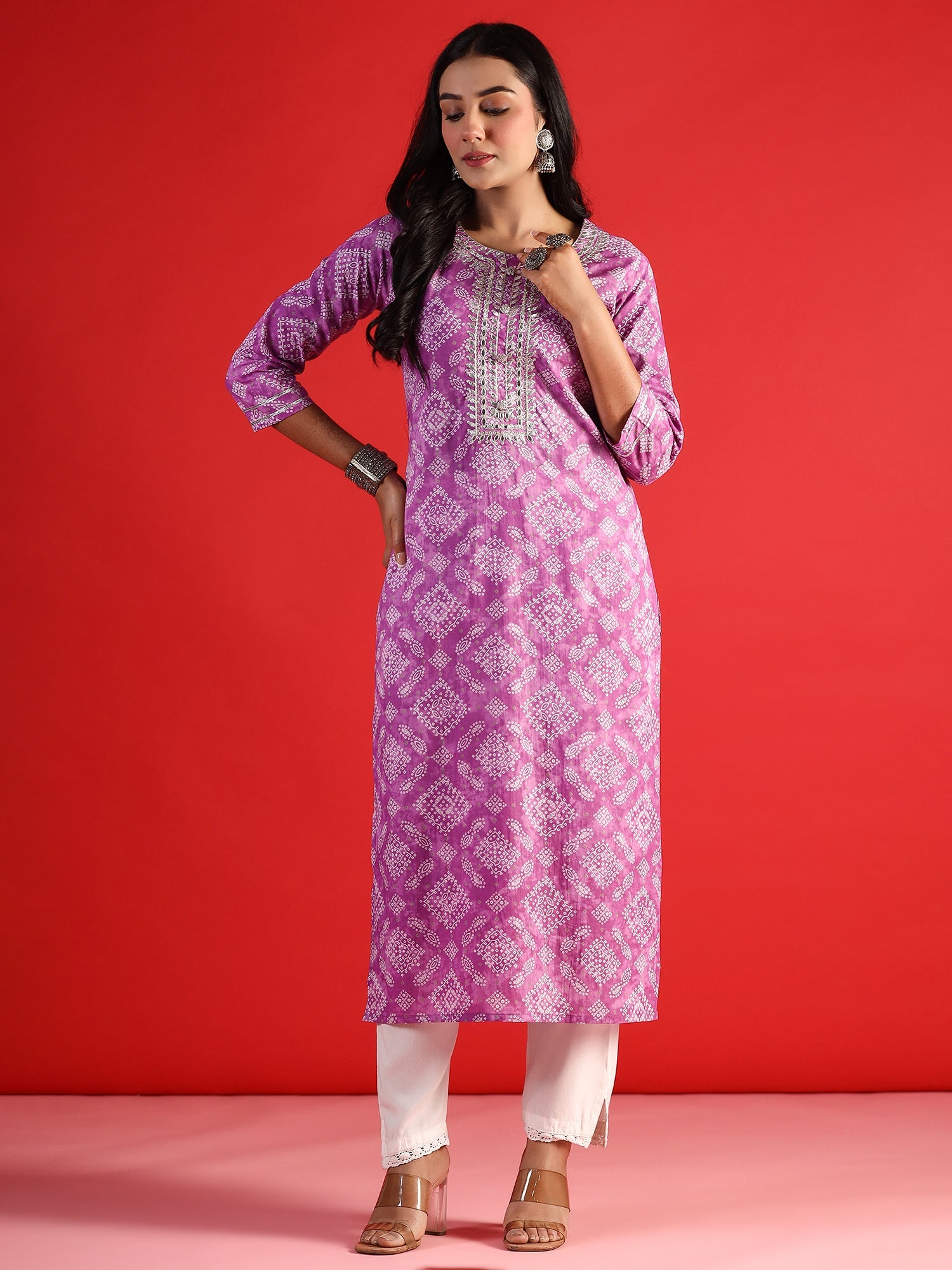 Women's Lavender Cotton Kurta - Taantav