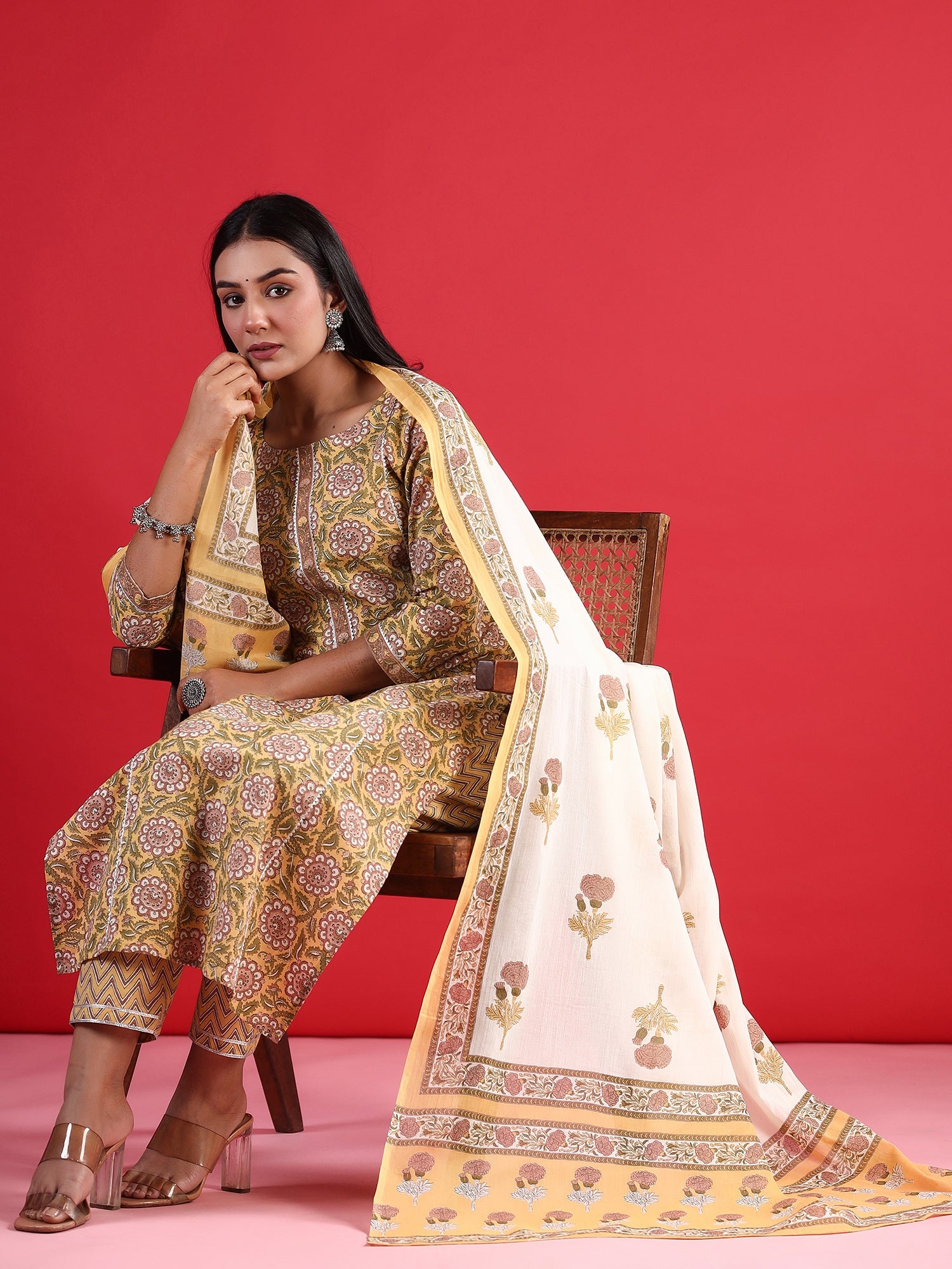 Women's Yellow Pure Cotton Kurta Set - Taantav