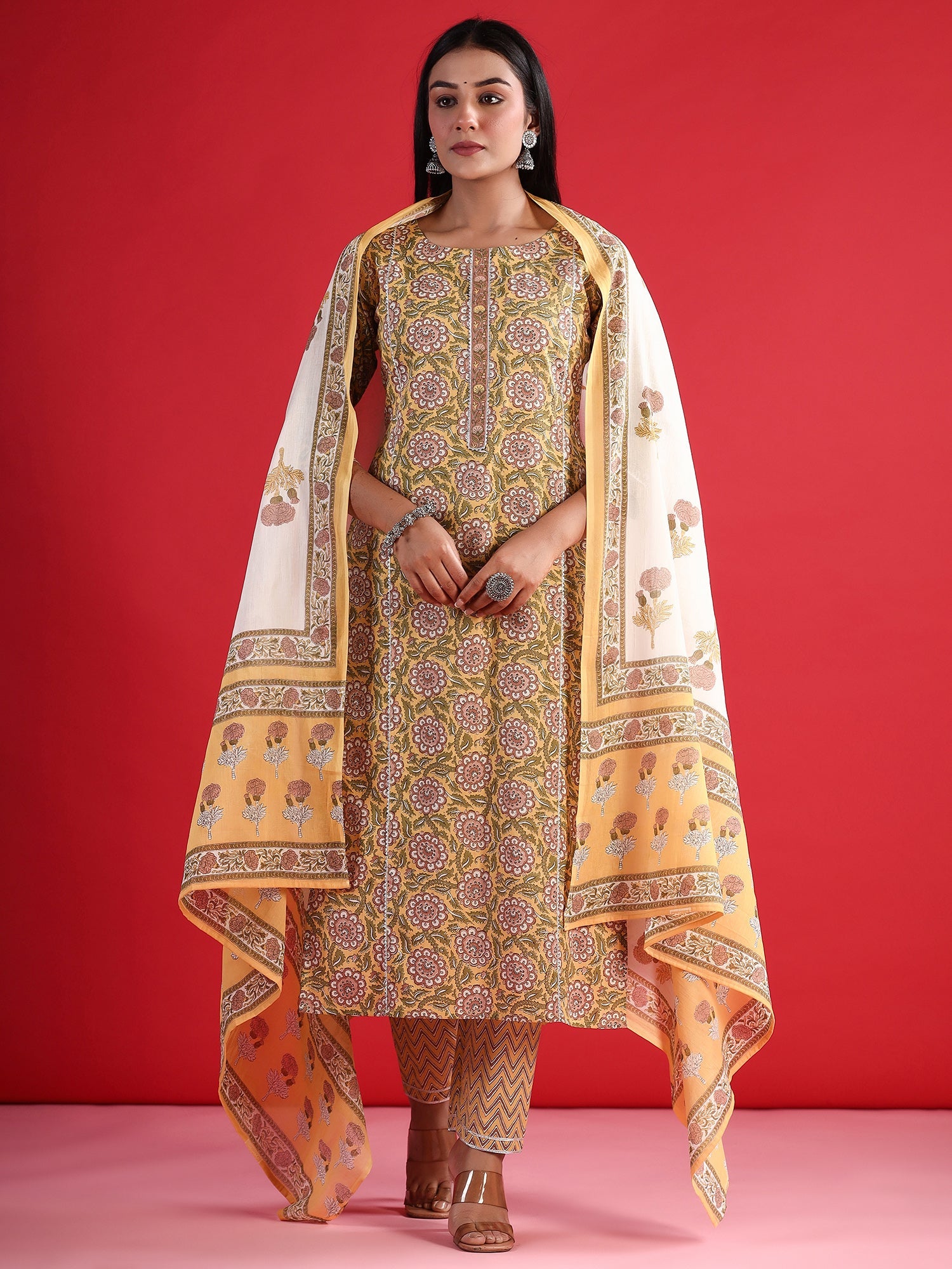 Women's Yellow Pure Cotton Kurta Set - Taantav