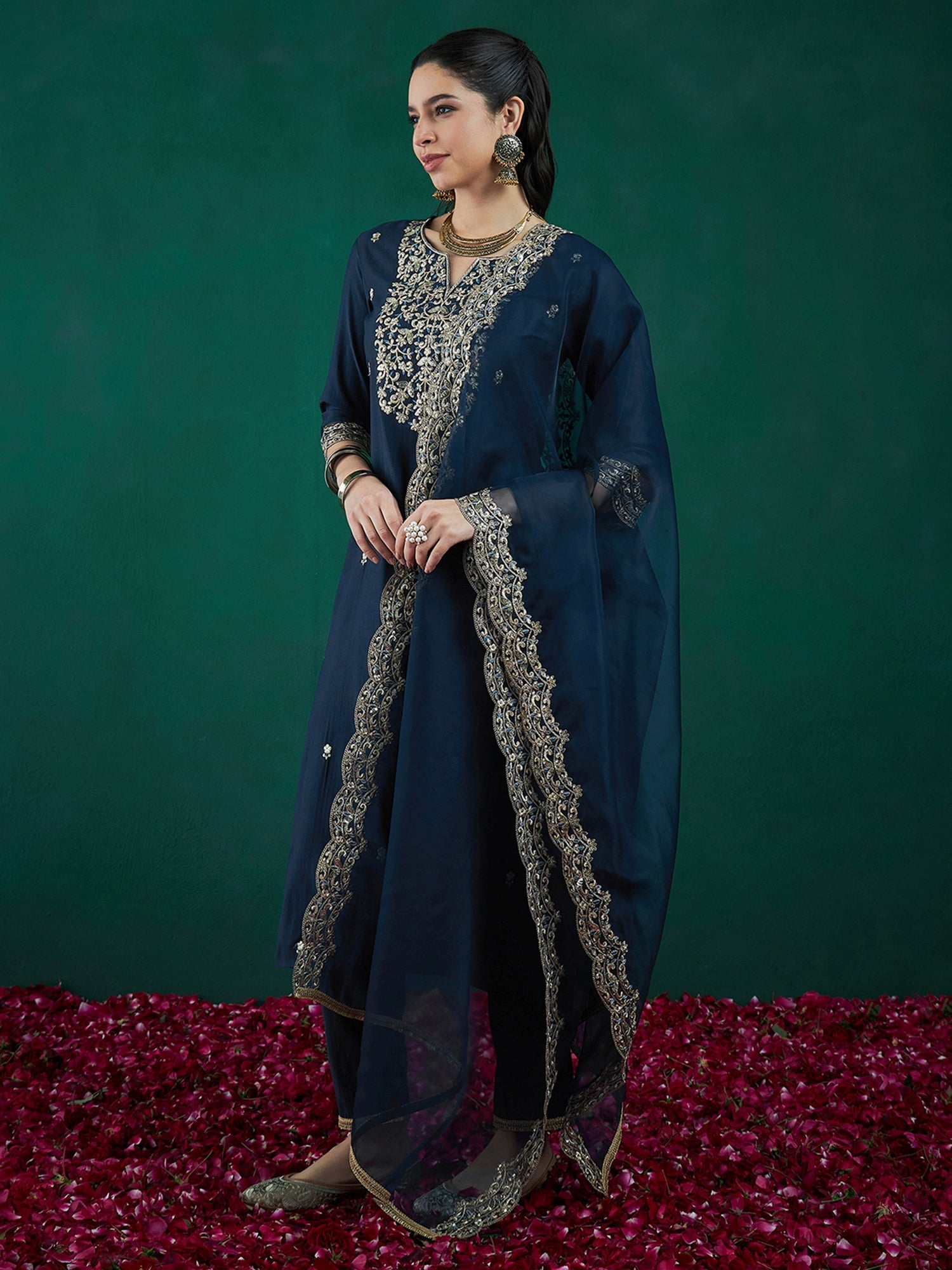 Women's Teal Liva Kurta Set - Taantav