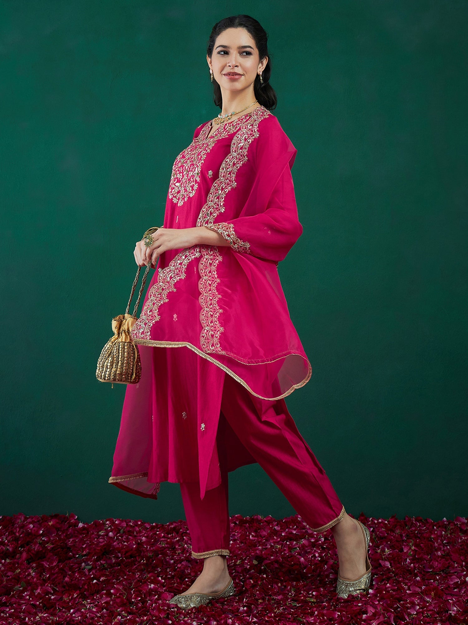 Women's Pink Liva Kurta Set - Taantav