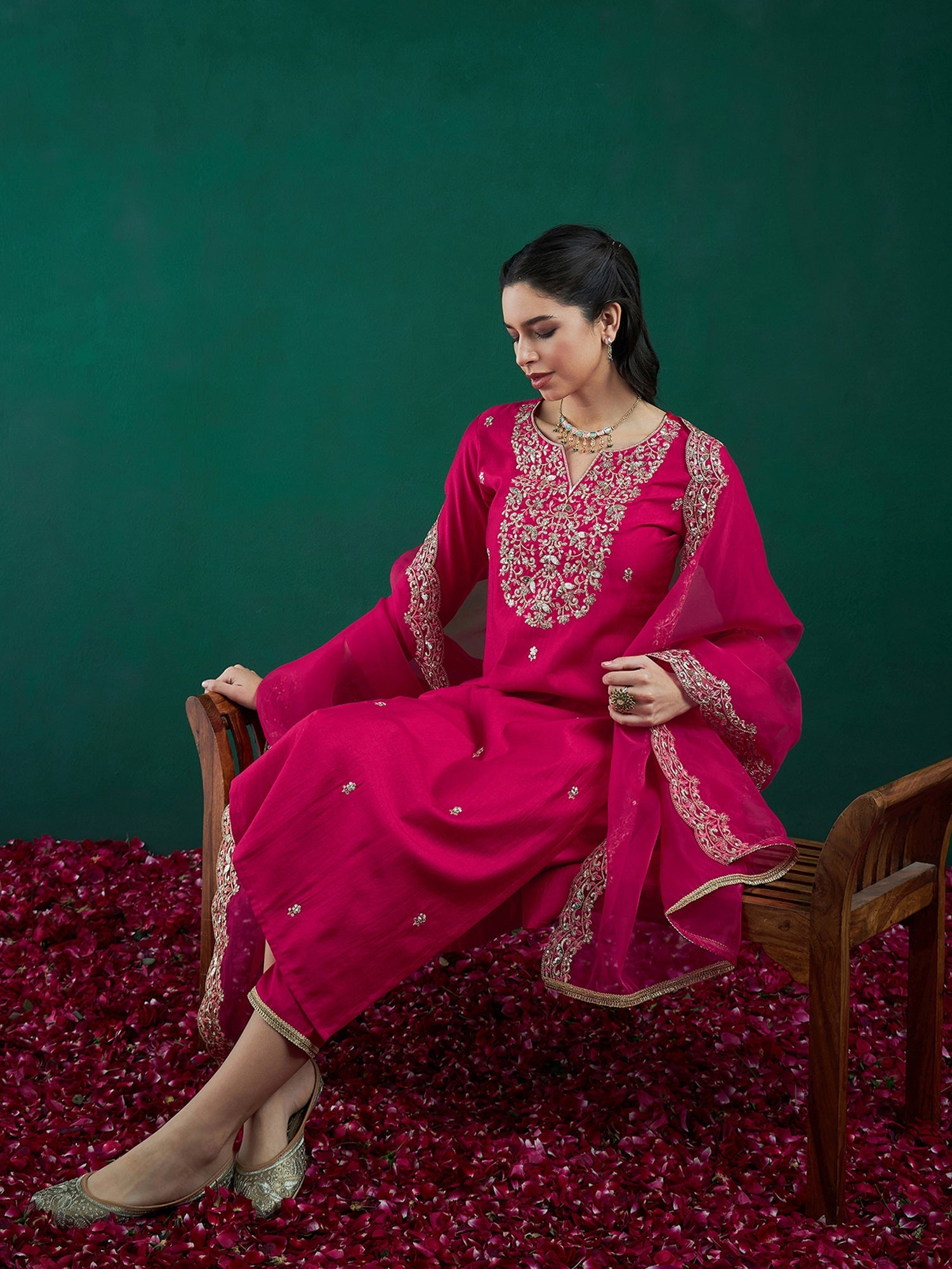 Women's Pink Liva Kurta Set - Taantav