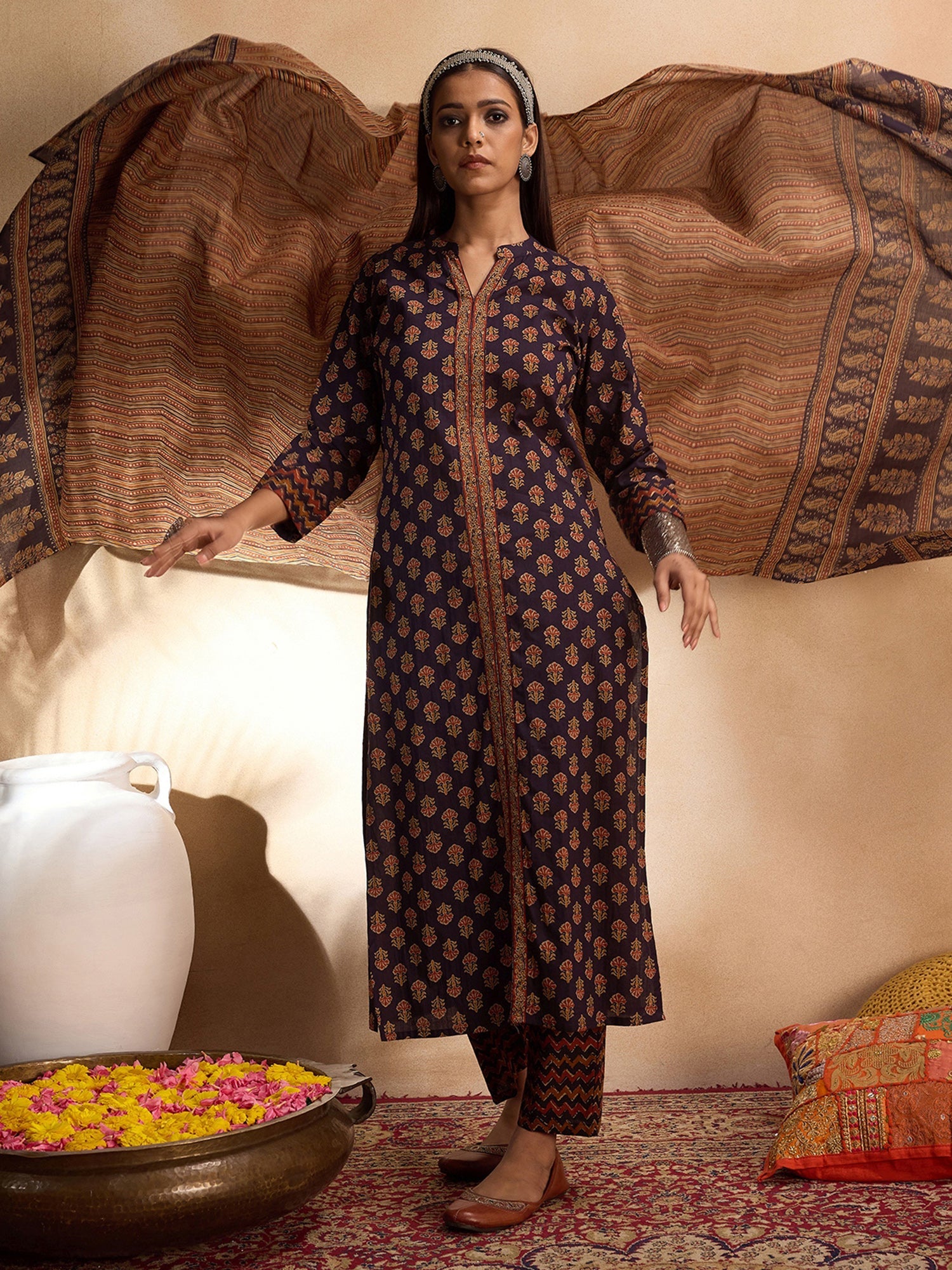 Women's Blue Pure Cotton Kurta Set - Taantav