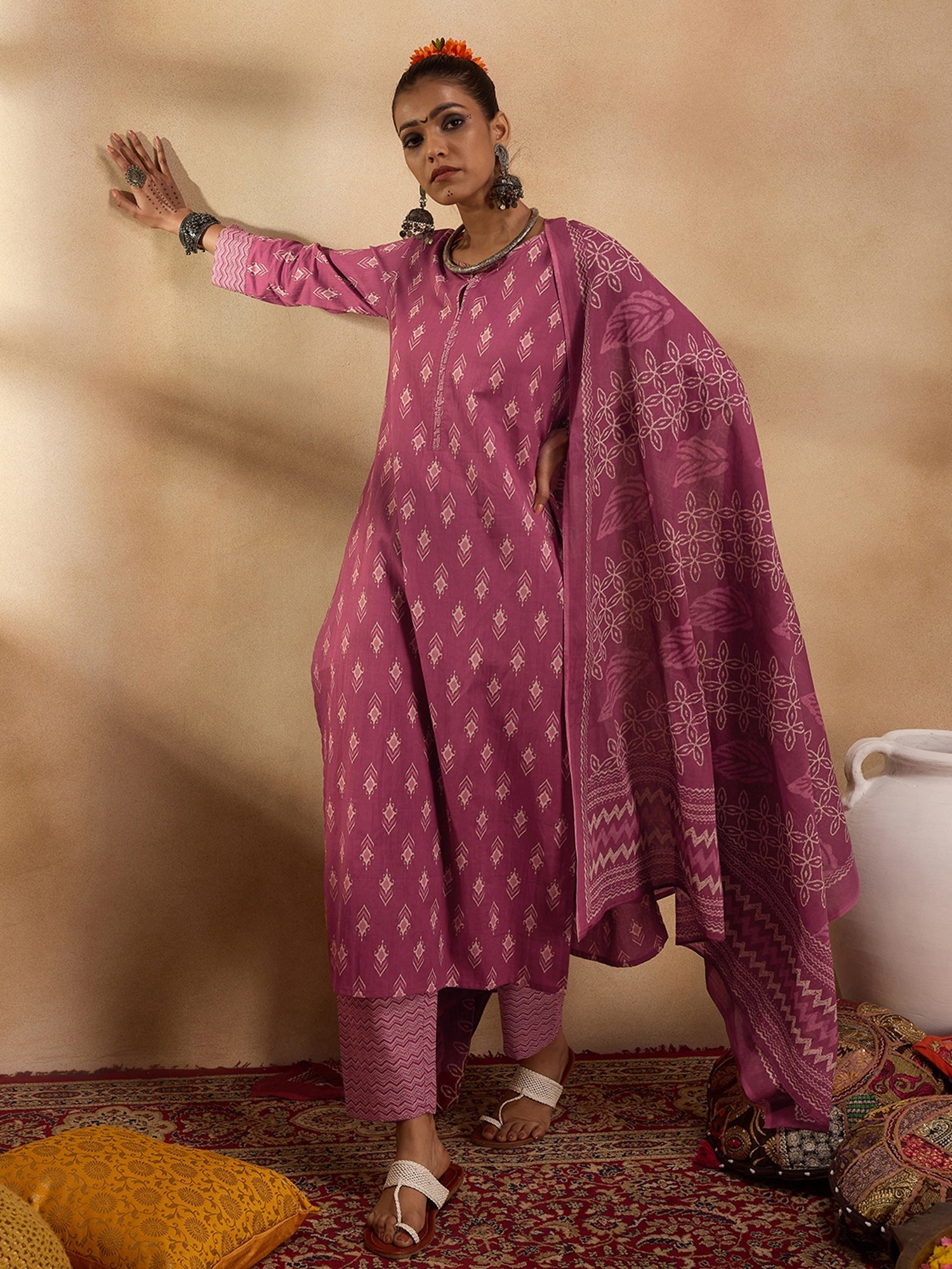 Women's Pink Pure Cotton Kurta Set - Taantav