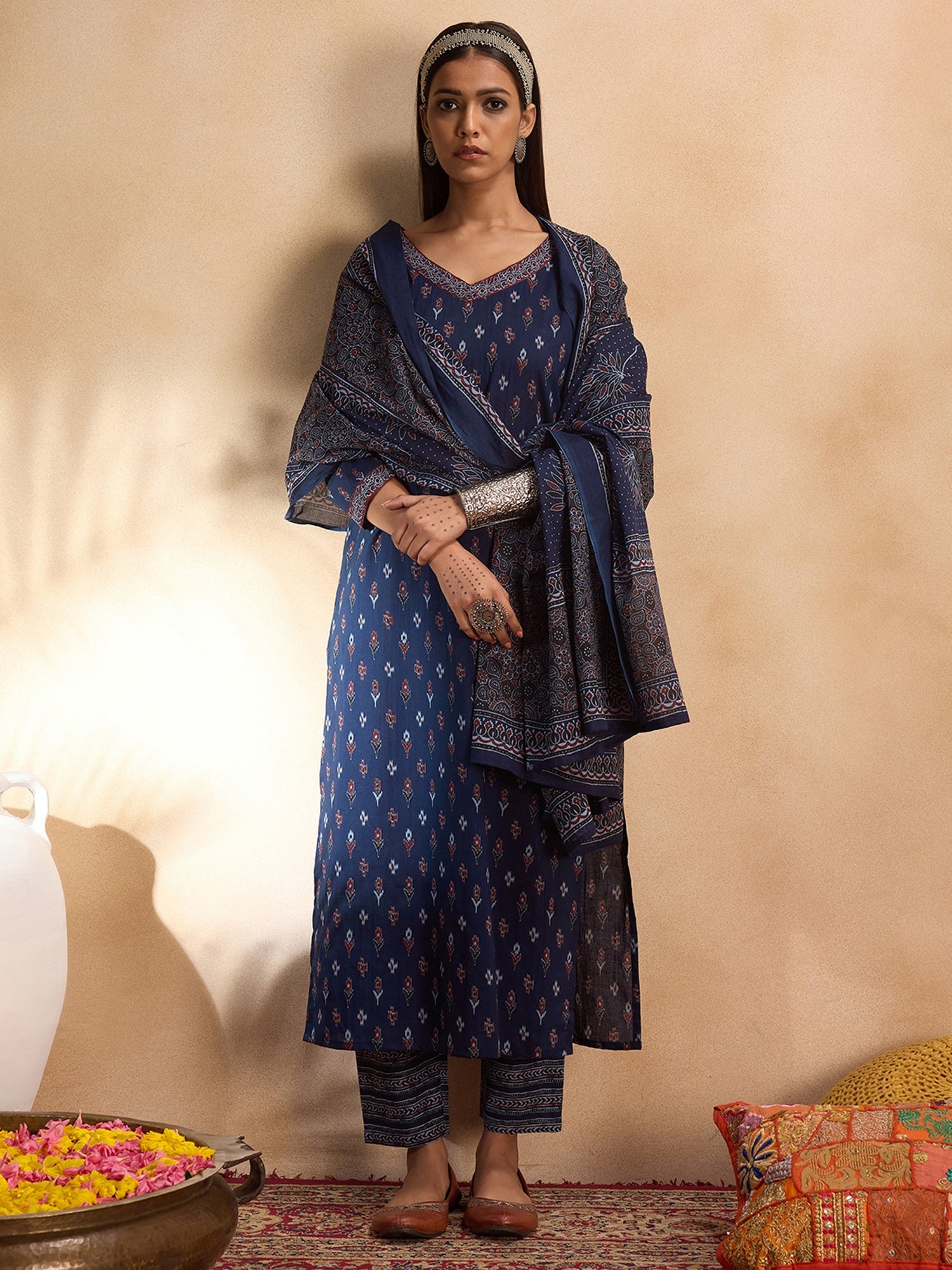 Women's Blue Pure Cotton Kurta Set - Taantav