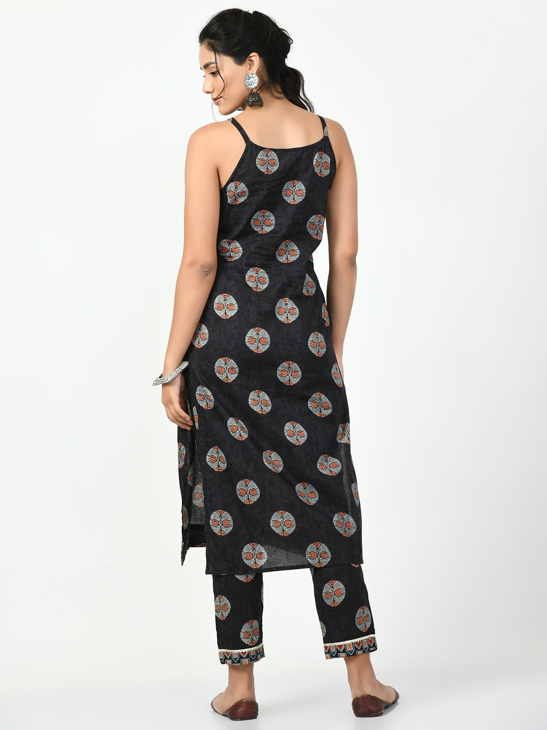 Women's Black Printed Kurta With Trouser - Myshka