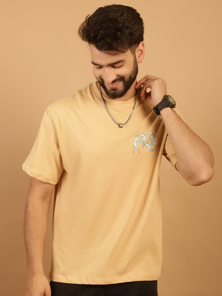 Men's  Beige Cotton Printed T-Shirt