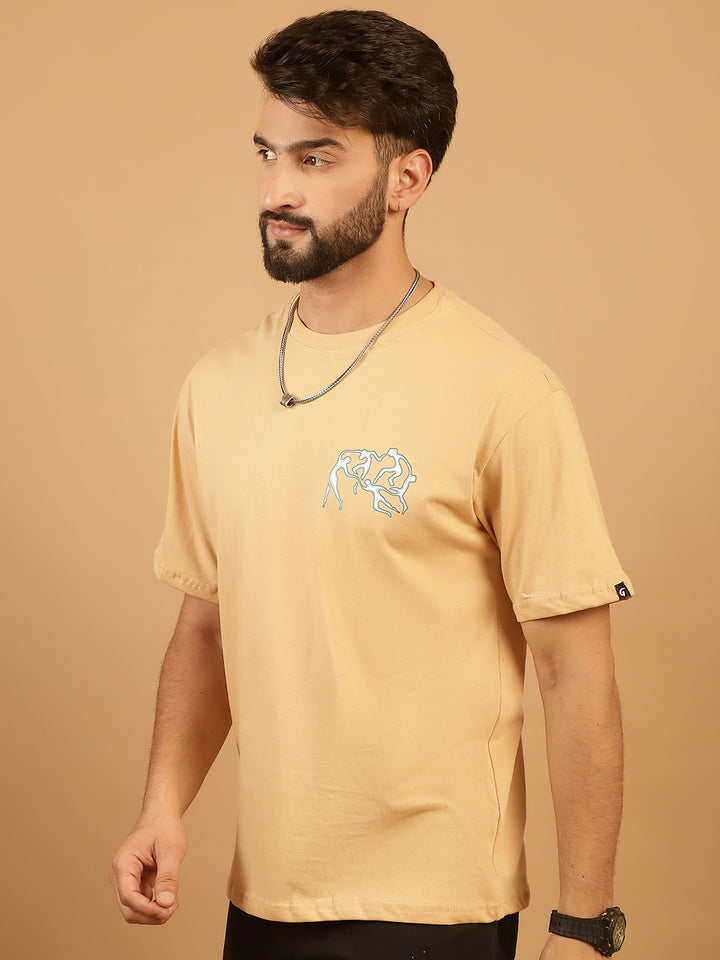 Men's  Beige Cotton Printed T-Shirt
