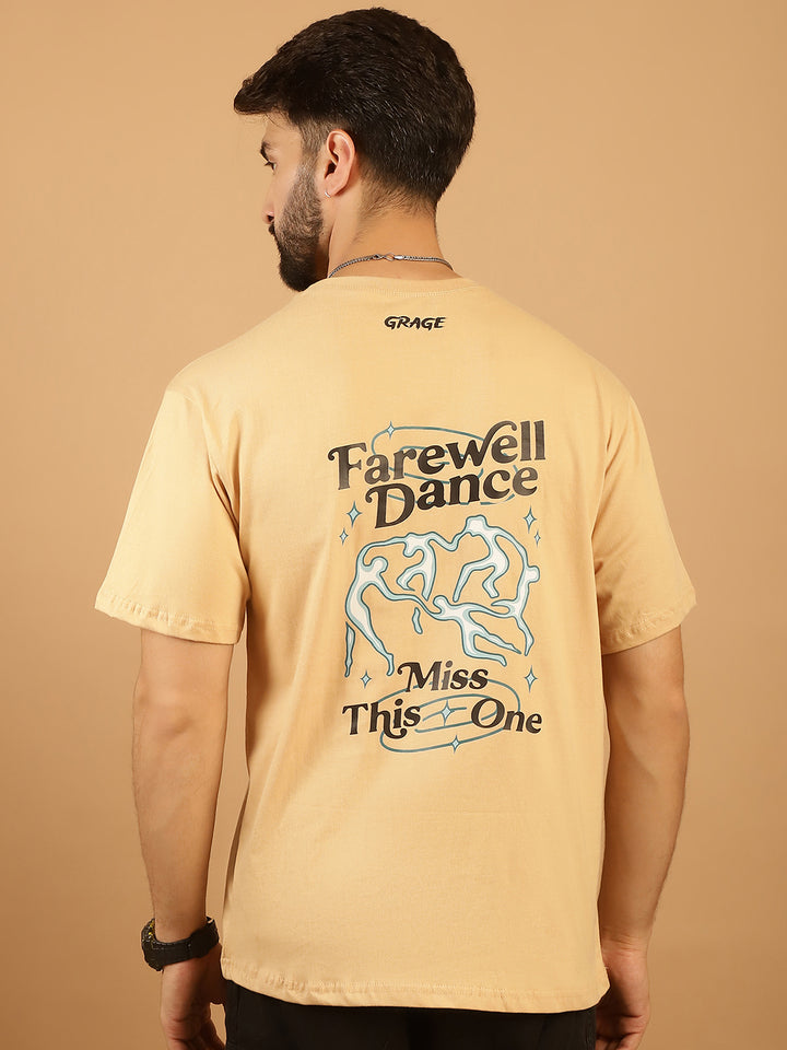 Men's  Beige Cotton Printed T-Shirt