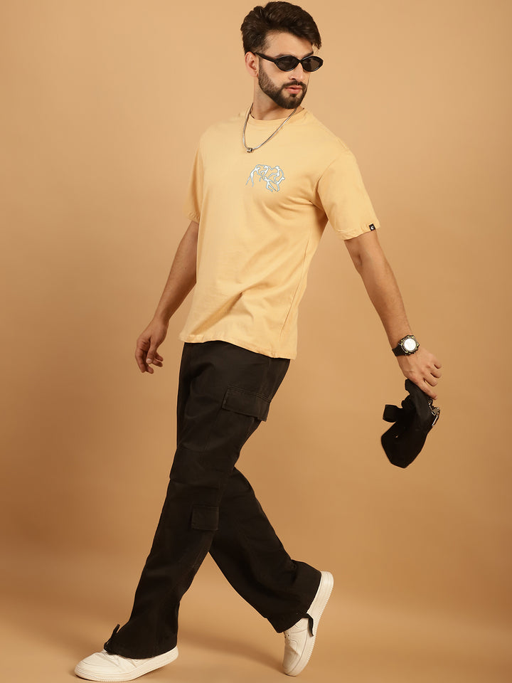 Men's  Beige Cotton Printed T-Shirt