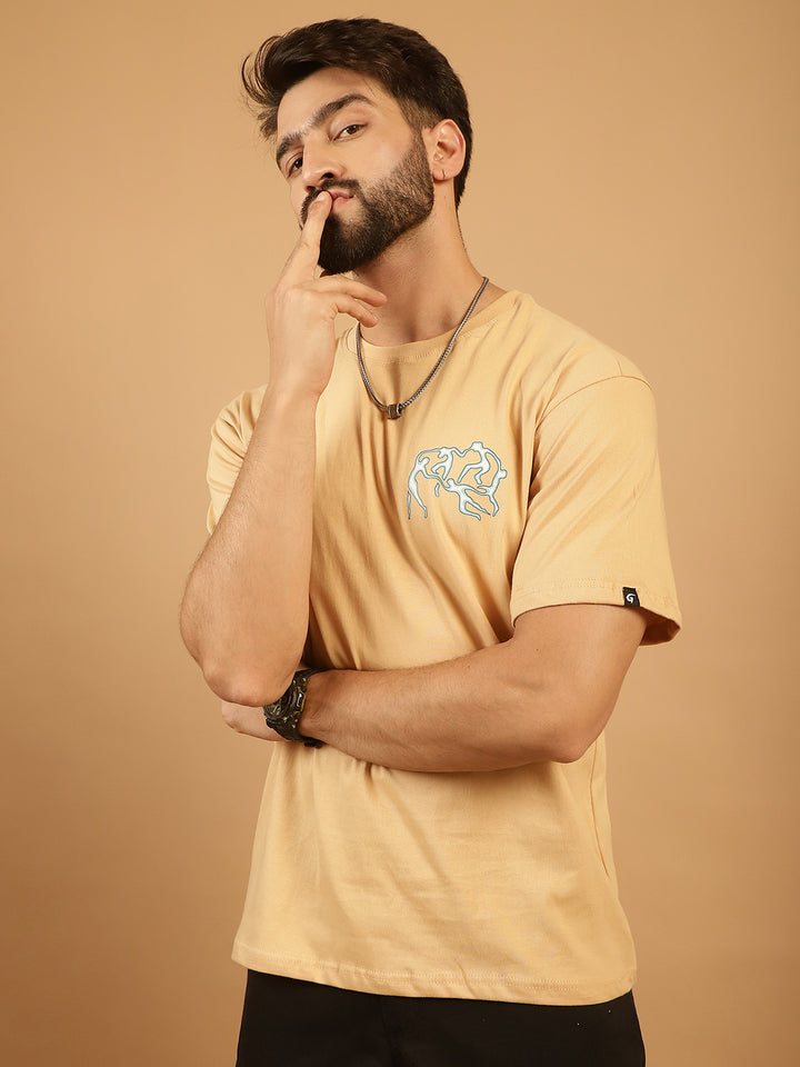 Men's  Beige Cotton Printed T-Shirt