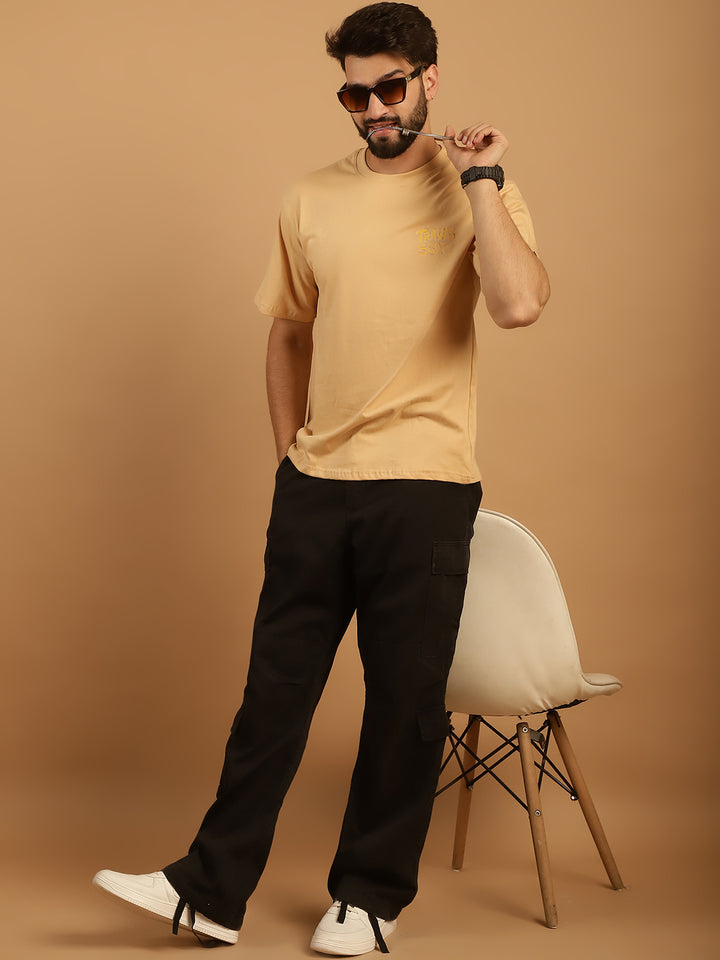 Men's  Beige Cotton Printed T-Shirt