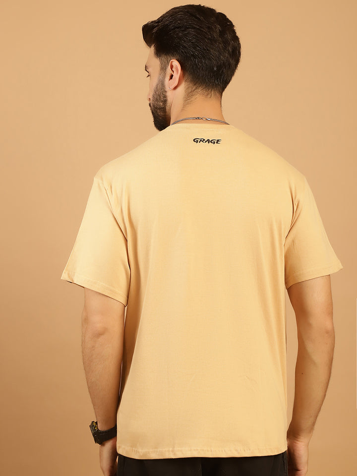Men's  Beige Cotton Printed T-Shirt