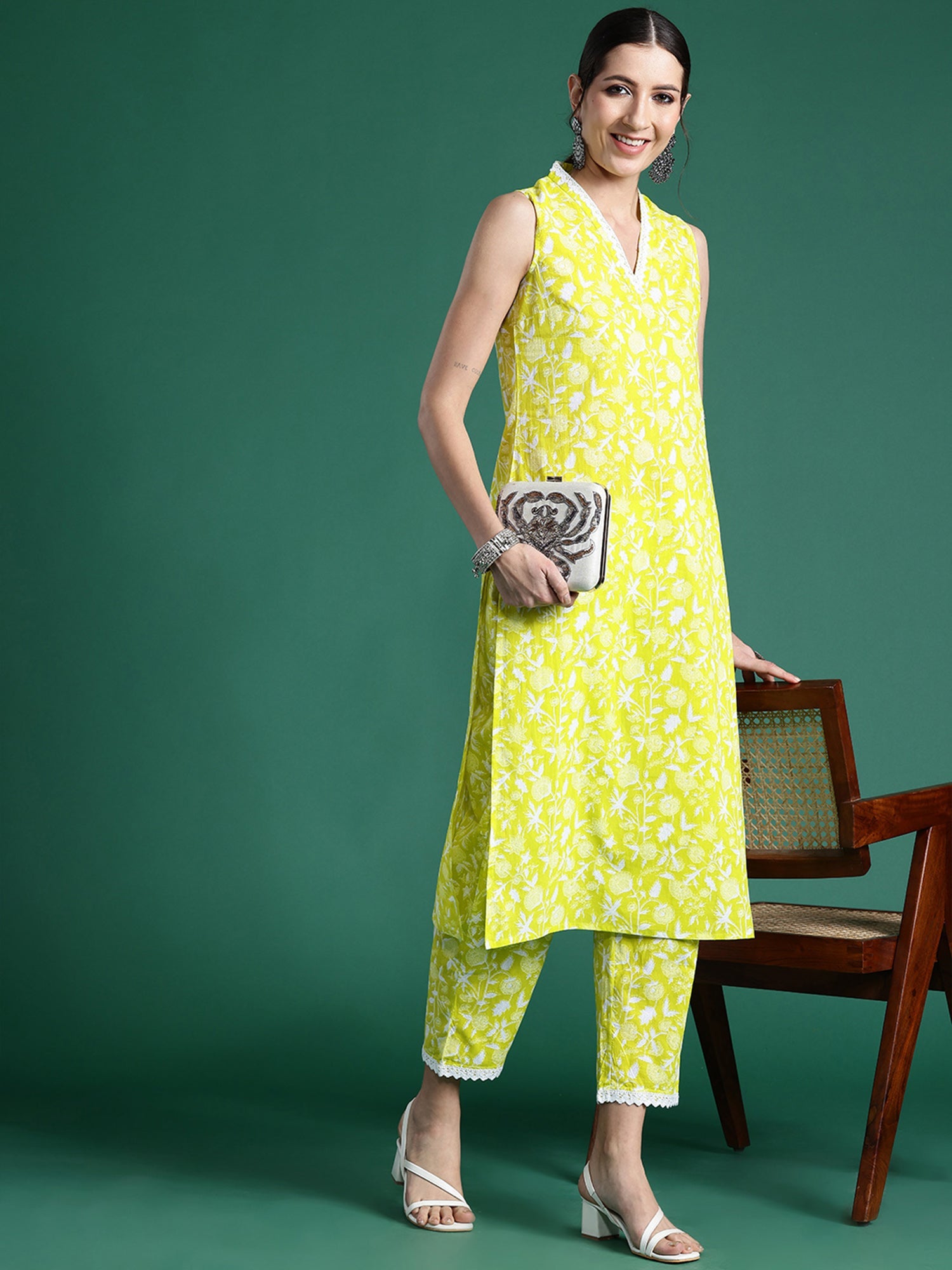 Women's Green Pure Cotton Kurta Set - Taantav