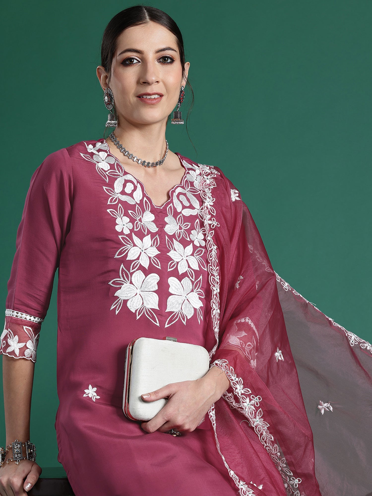 Women's Pink Silk Blend Kurta Set - Taantav