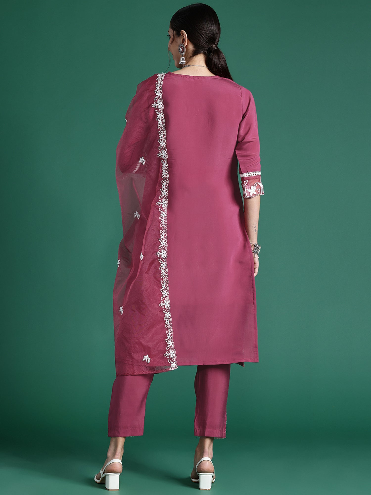 Women's Pink Silk Blend Kurta Set - Taantav