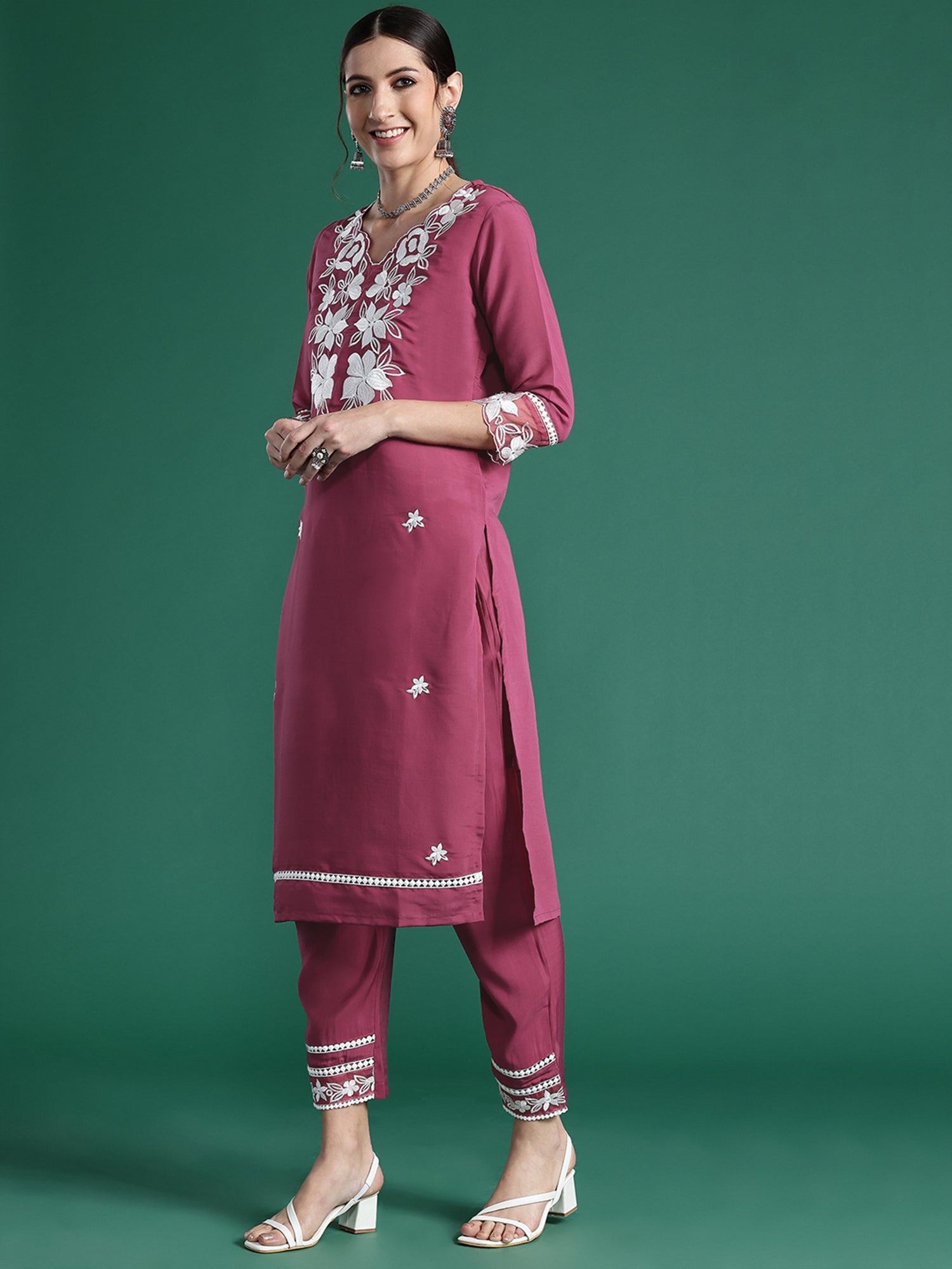 Women's Pink Silk Blend Kurta Set - Taantav