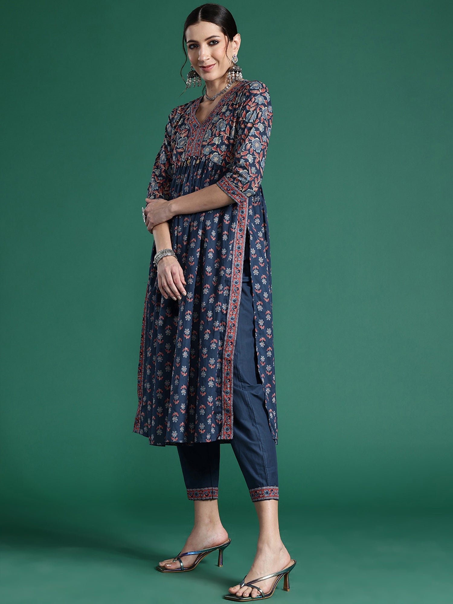 Women's Blue Pure Cotton Kurta Set - Taantav