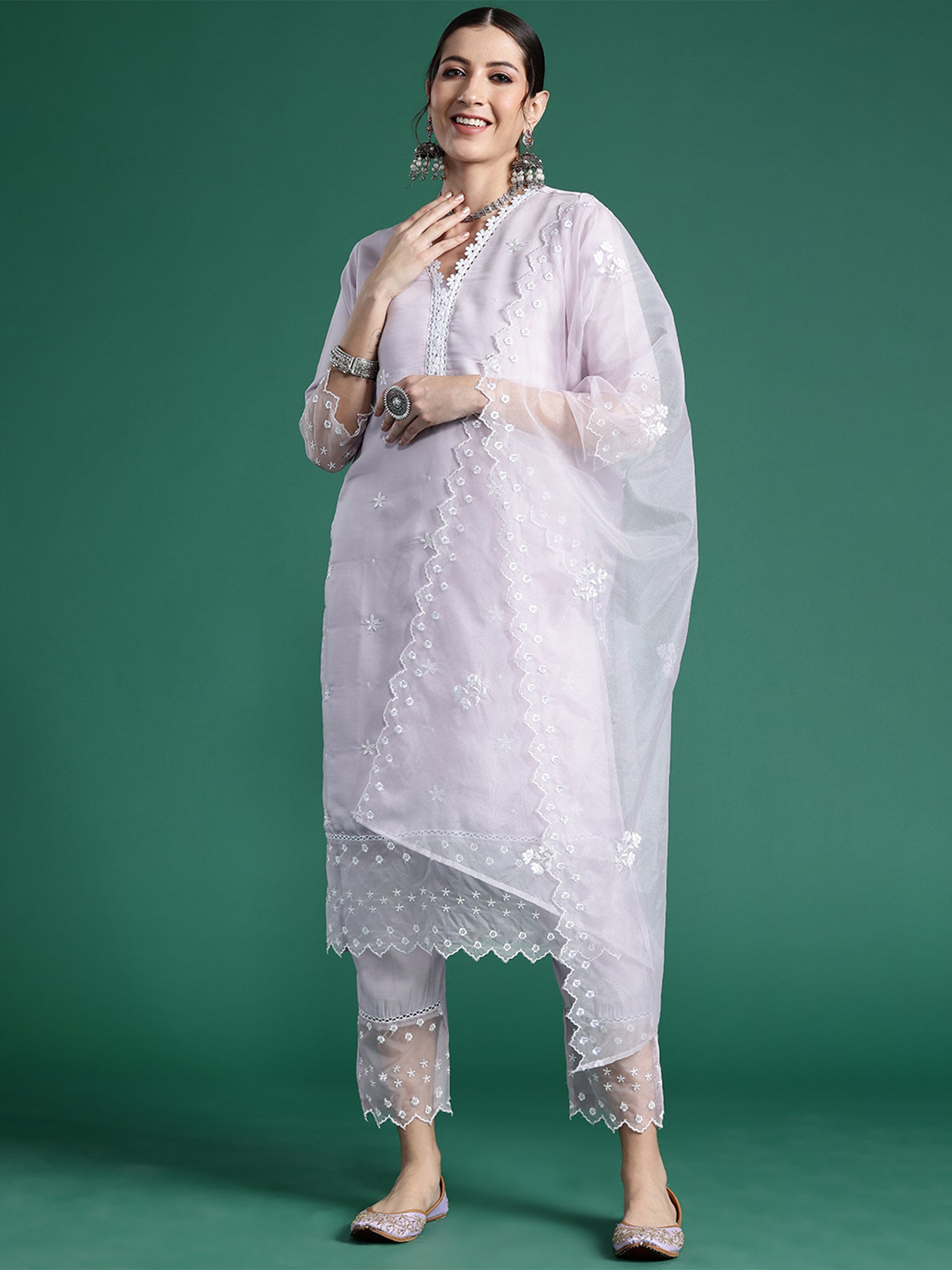 Women's Lavender Silk Blend Kurta Set - Taantav