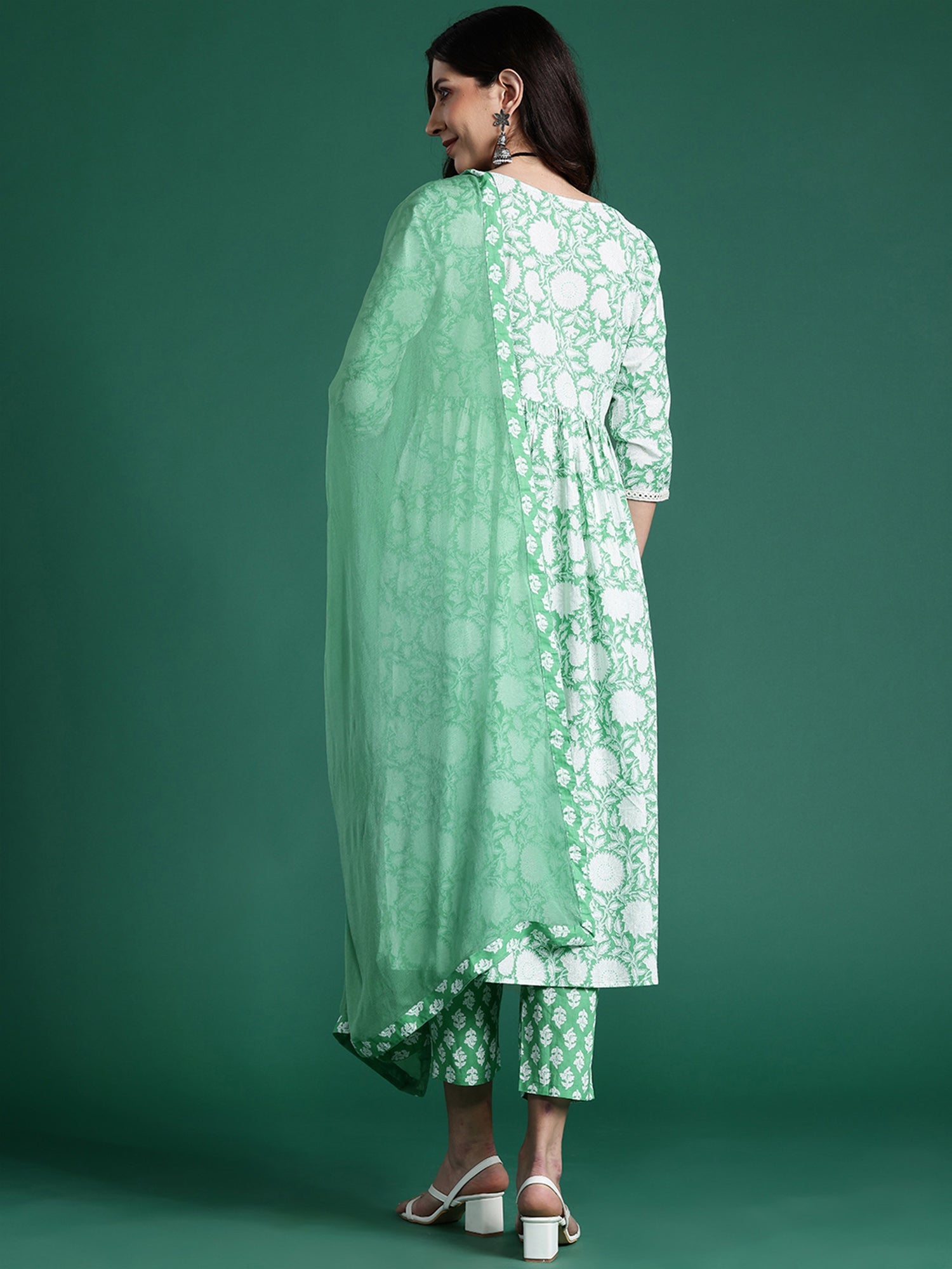 Women's Green Pure Cotton Kurta Set - Taantav