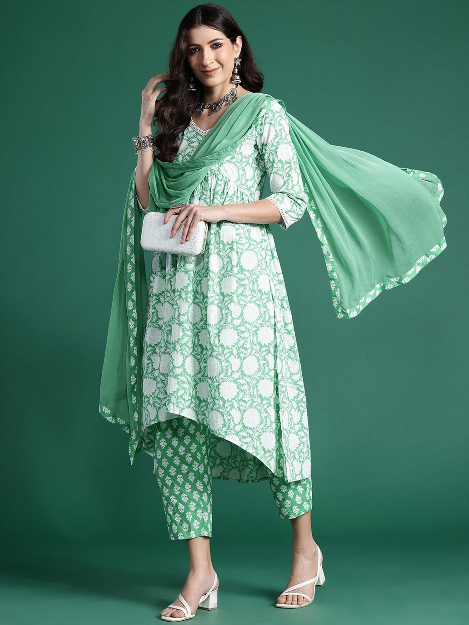 Women's Green Pure Cotton Kurta Set - Taantav