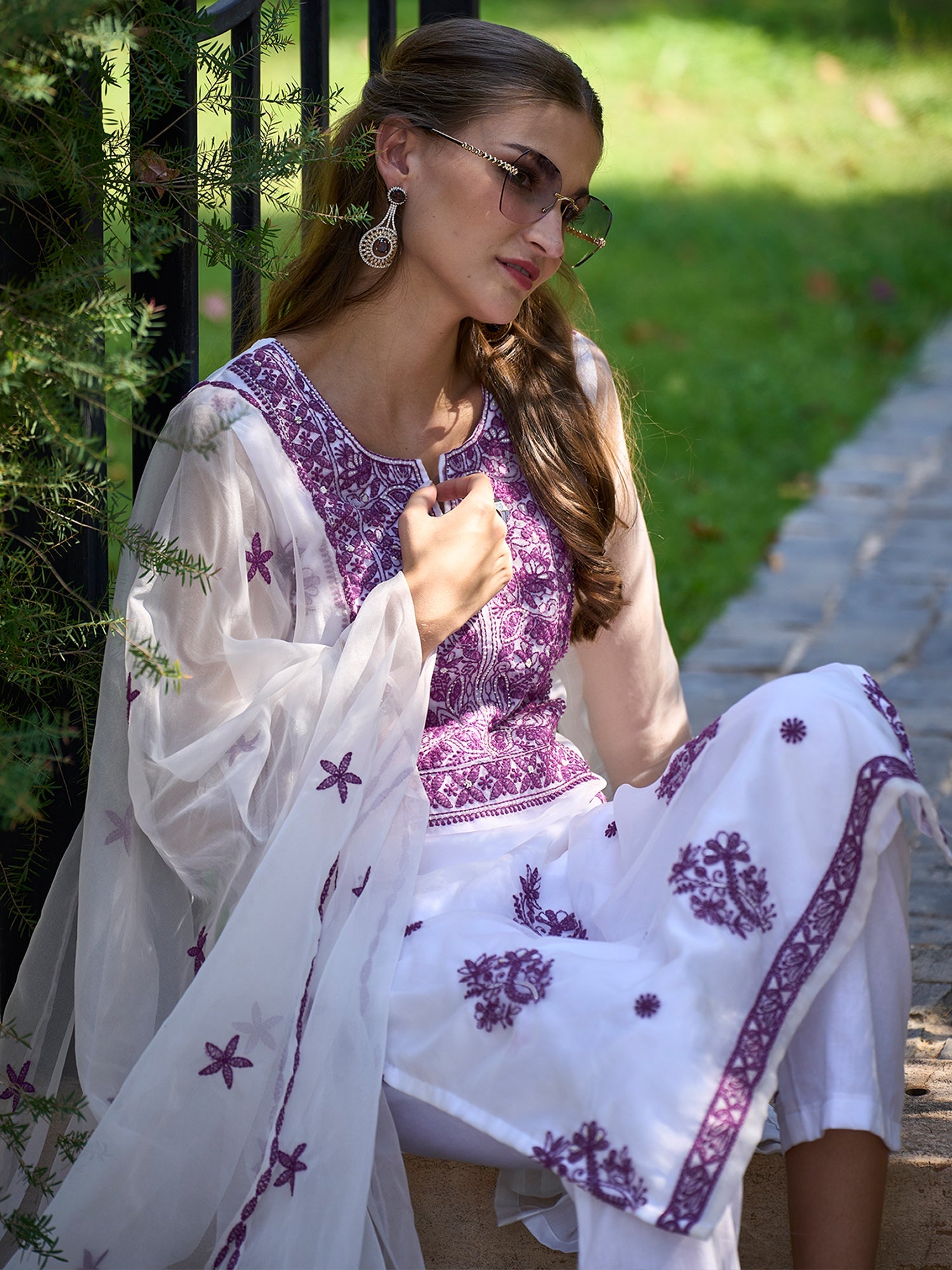 Women's White Organza Kurta Set - Taantav