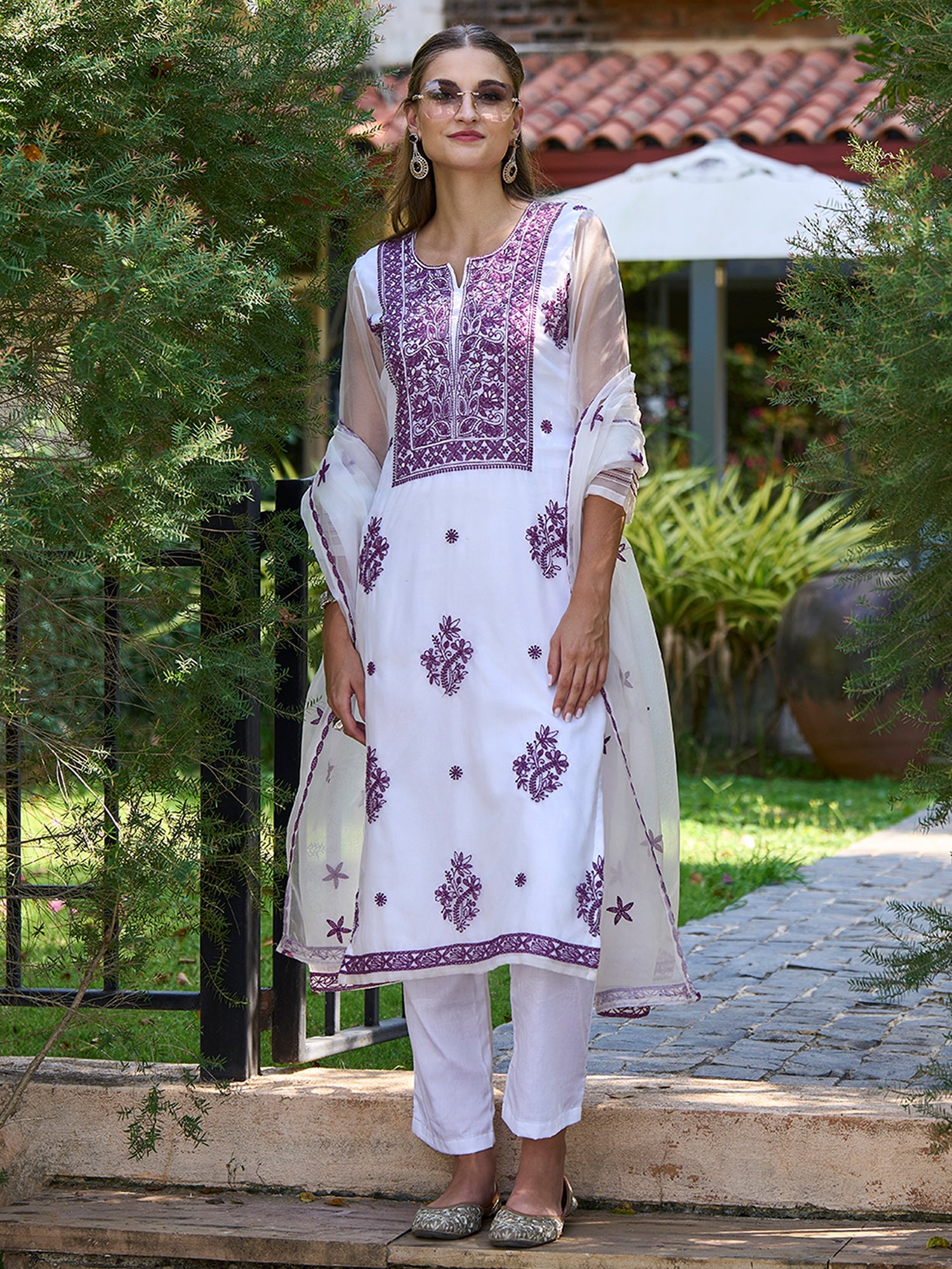 Women's White Organza Kurta Set - Taantav