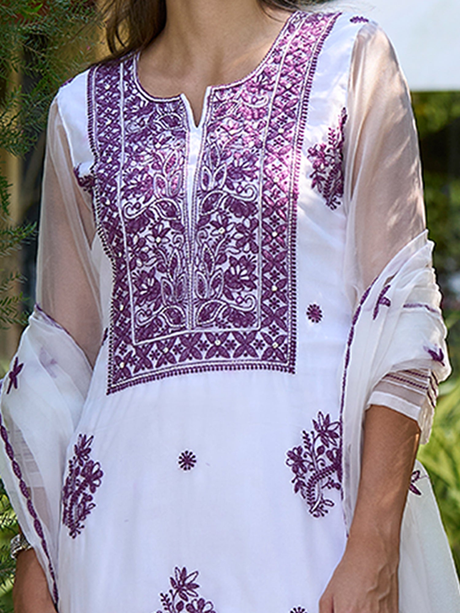 Women's White Organza Kurta Set - Taantav