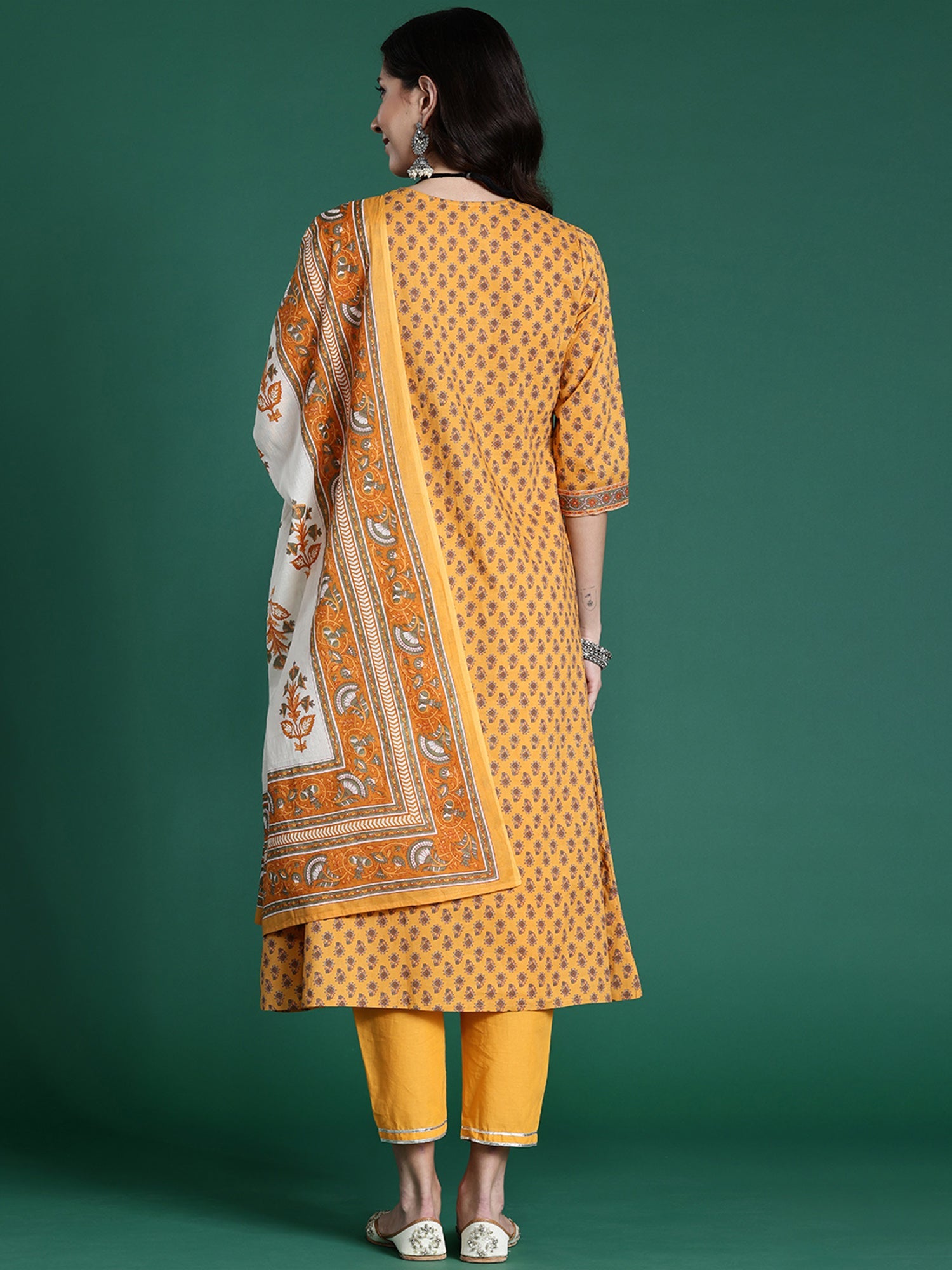 Women's Yellow Pure Cotton Kurta Set - Taantav