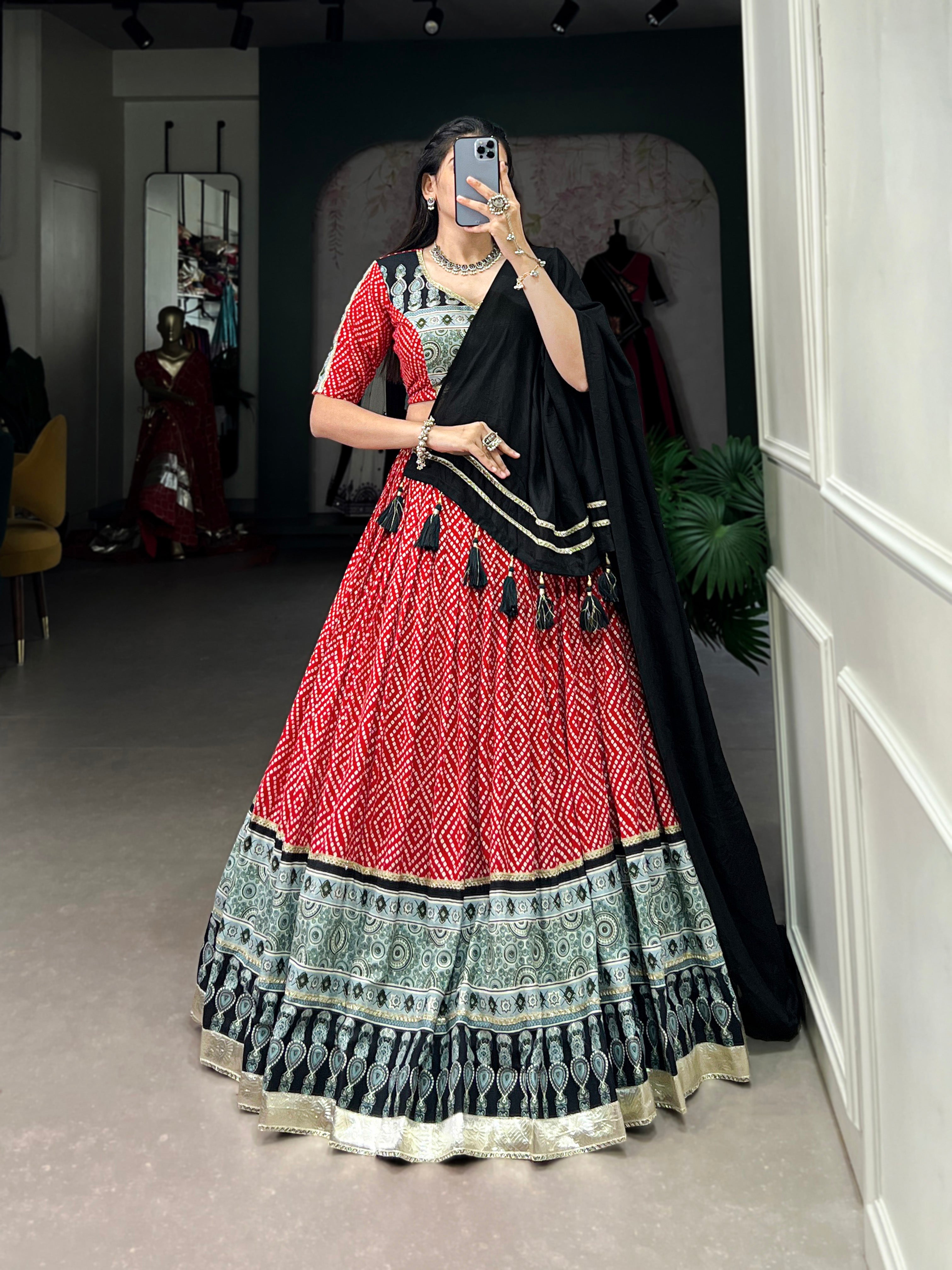 Women's Red Color Rayon Lehenga Choli