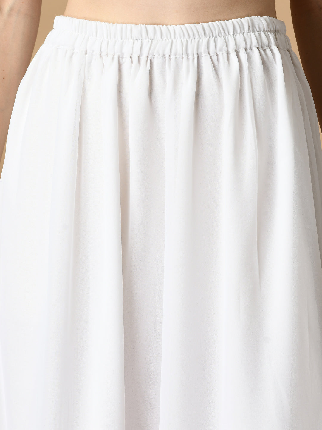Women's White  Georgette Kurta & Skirt With Dupatta Party Sets - Myshka