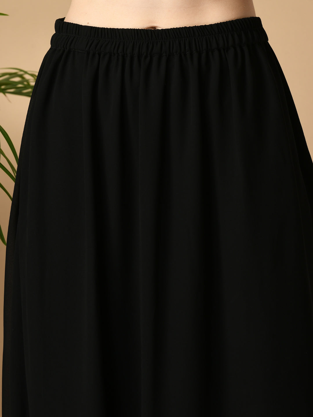 Women's Black  Georgette Kurti & Skirt With Dupatta Party Sets - Myshka
