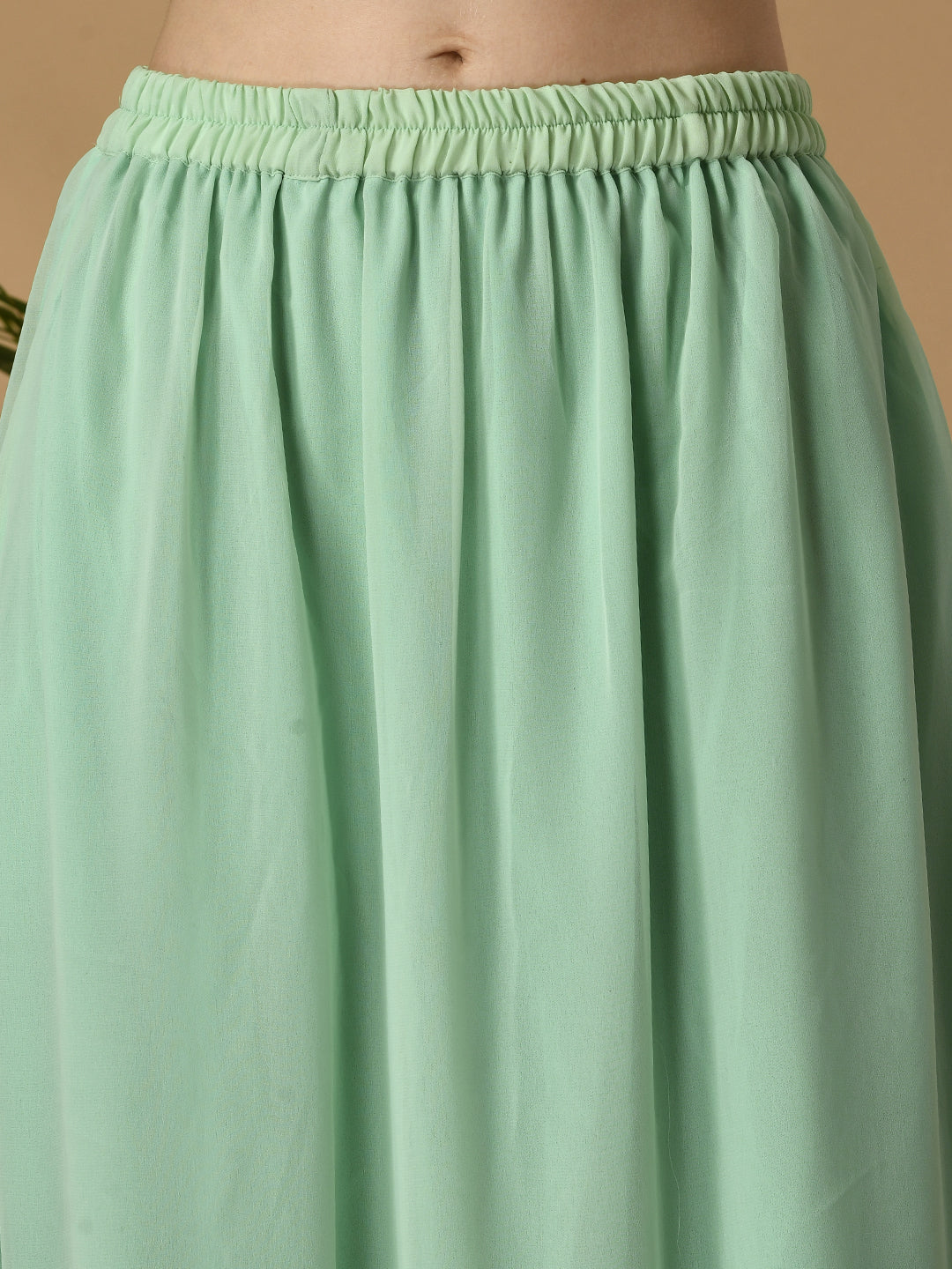 Women's Green  Georgette Kurti & Skirt With Dupatta Party Sets - Myshka