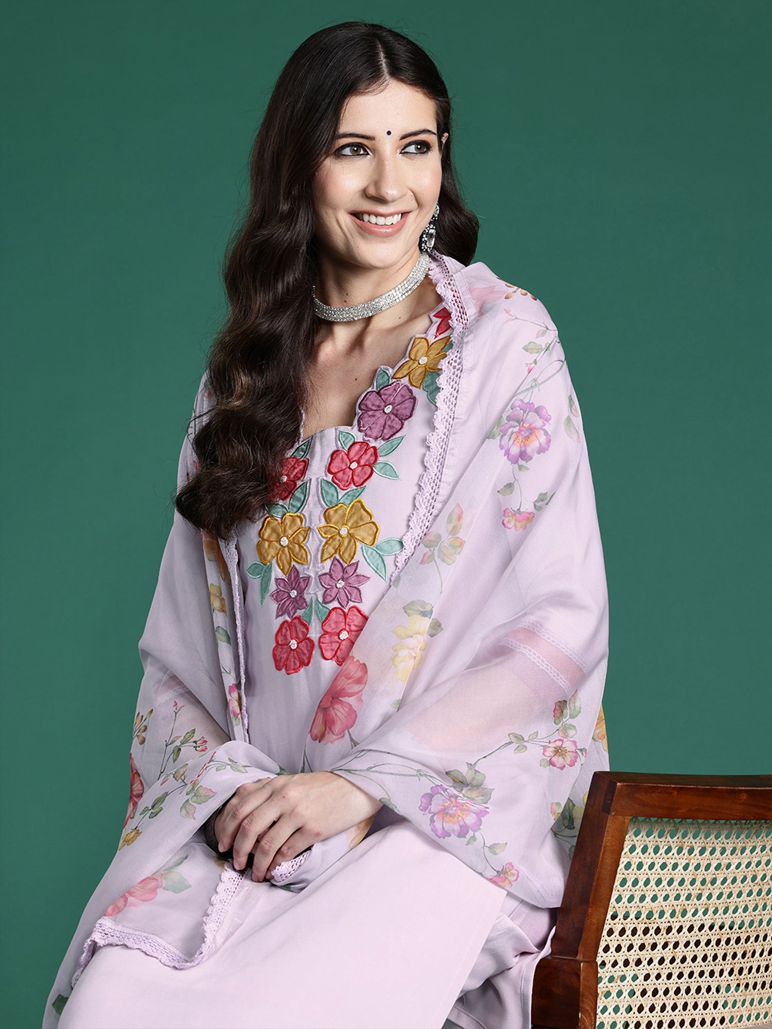 Women's Lavender Silk Blend Kurta Set - Taantav