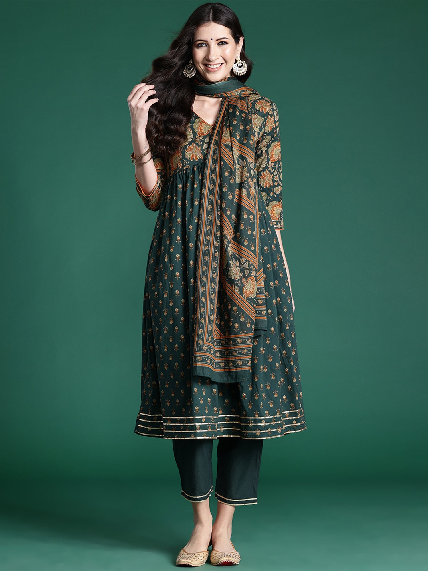 Women's Green Pure Cotton Kurta Set - Taantav