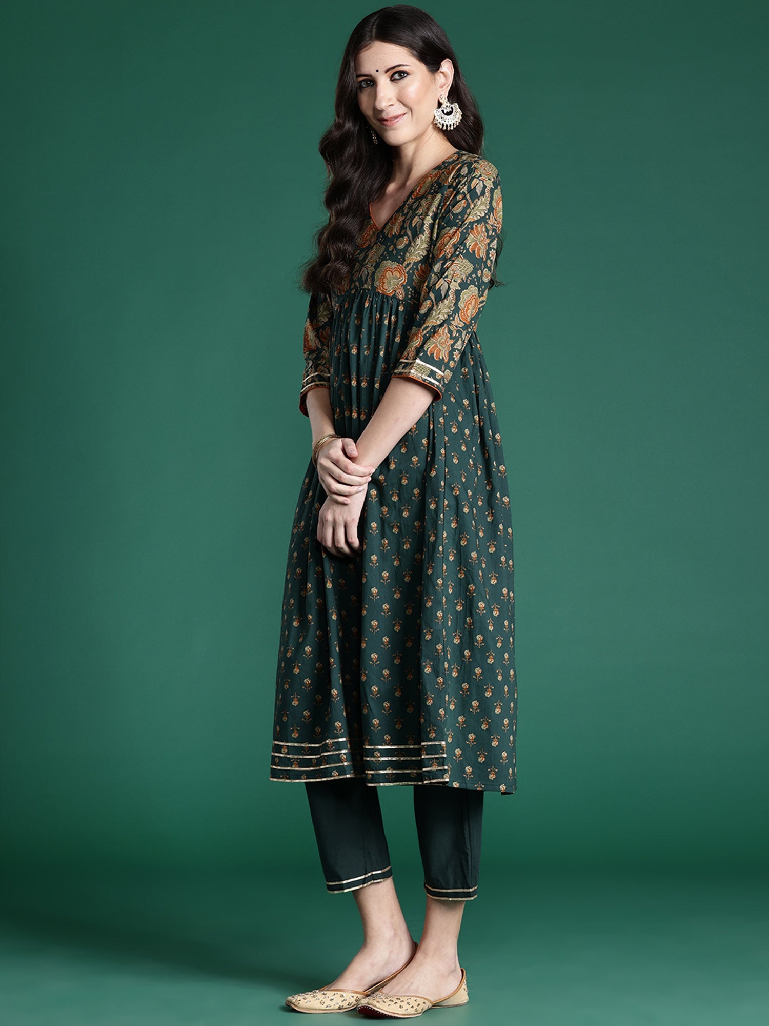 Women's Green Pure Cotton Kurta Set - Taantav