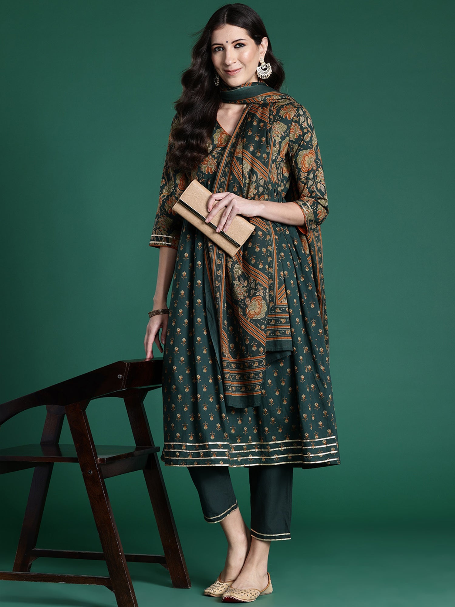 Women's Green Pure Cotton Kurta Set - Taantav