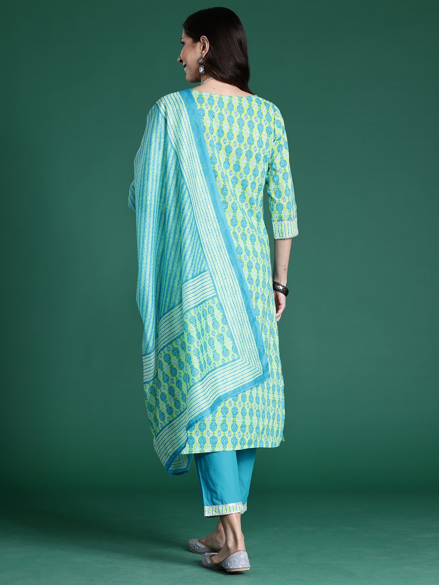 Women's Green Pure Cotton Kurta Set - Taantav