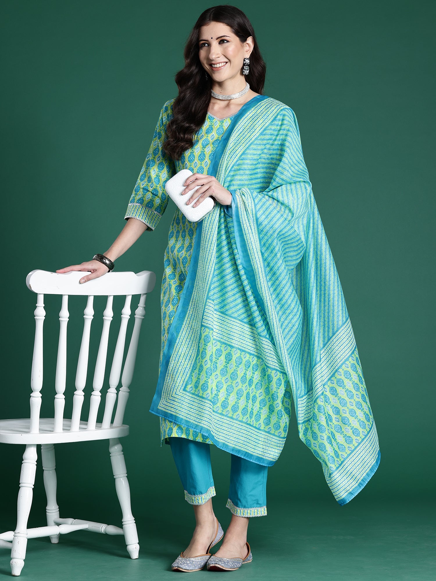 Women's Green Pure Cotton Kurta Set - Taantav