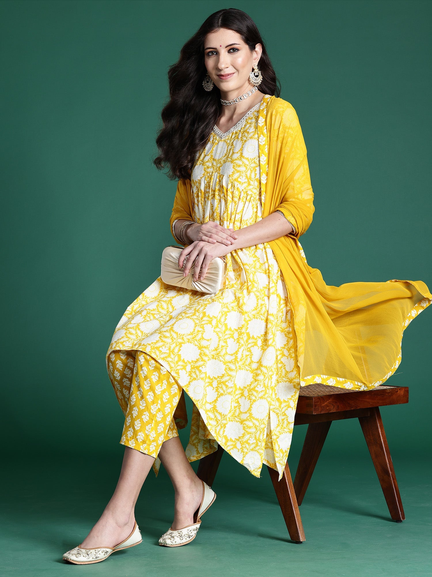 Women's Yellow Pure Cotton Kurta Set - Taantav