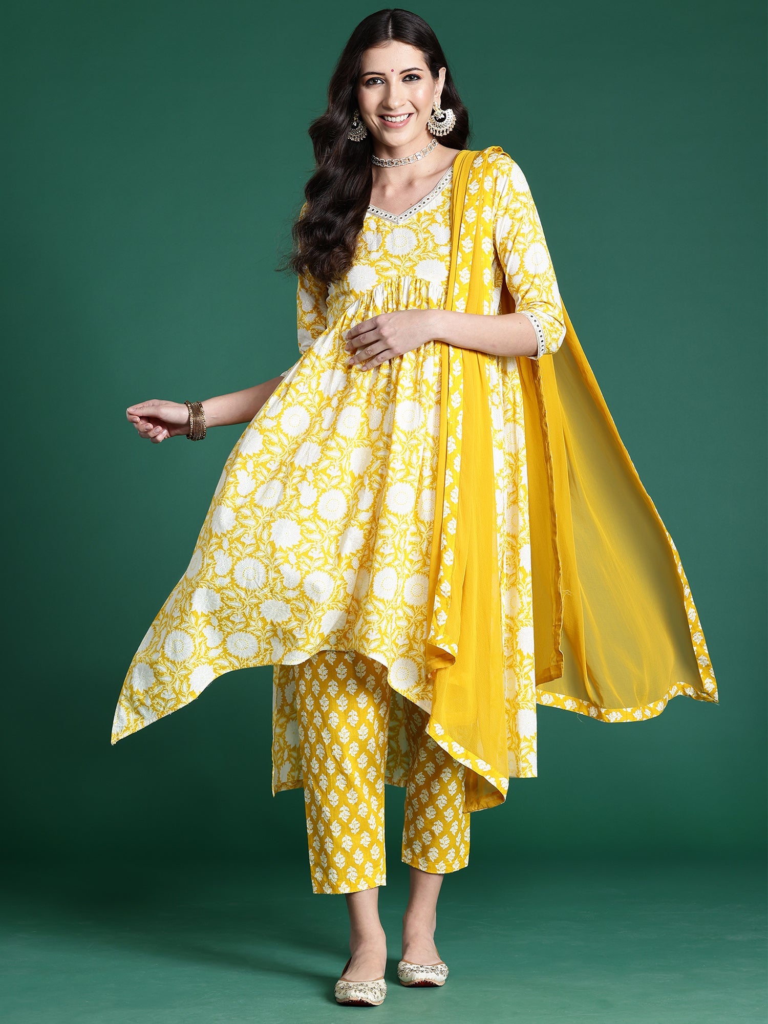 Women's Yellow Pure Cotton Kurta Set - Taantav