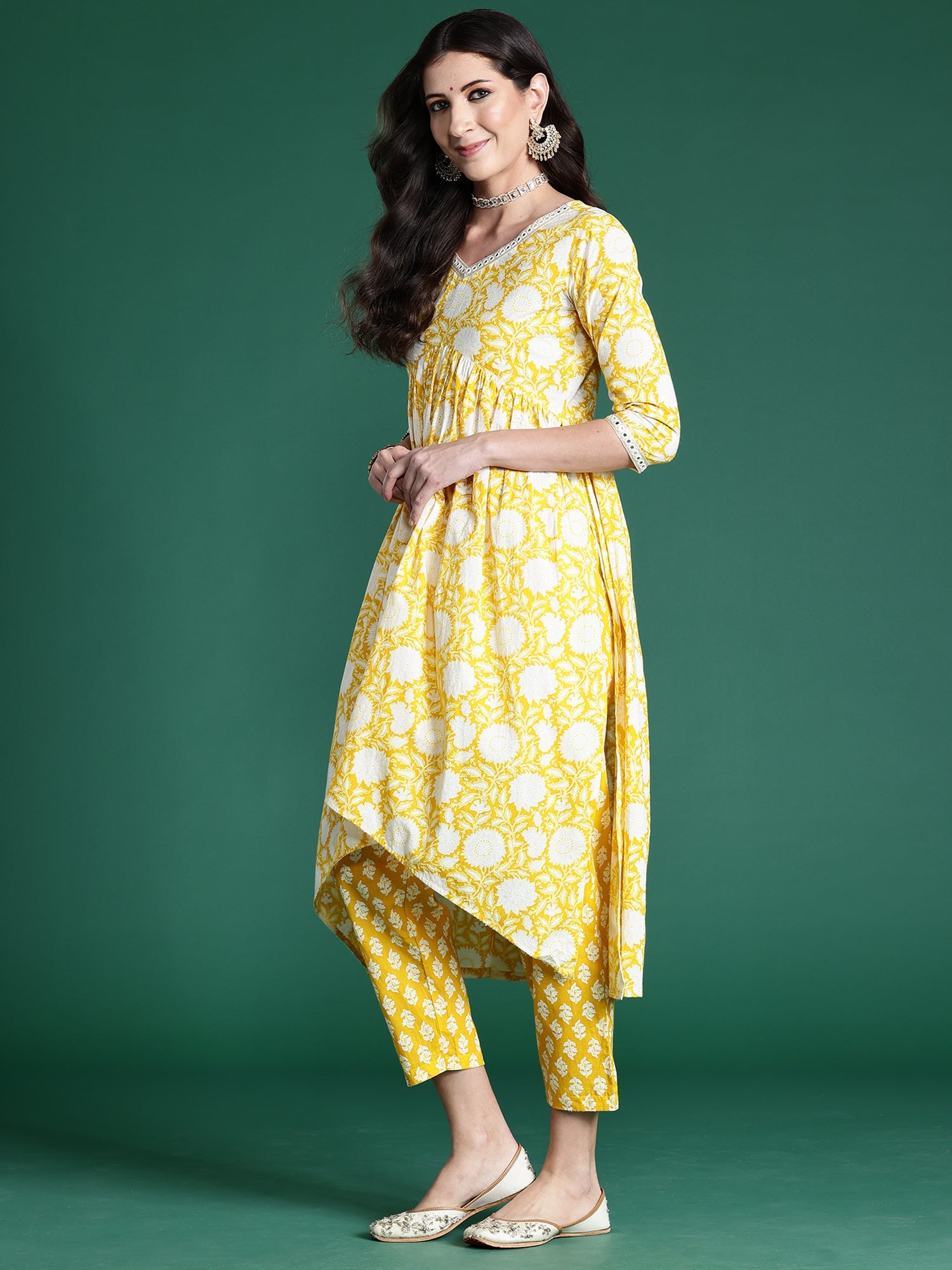 Women's Yellow Pure Cotton Kurta Set - Taantav