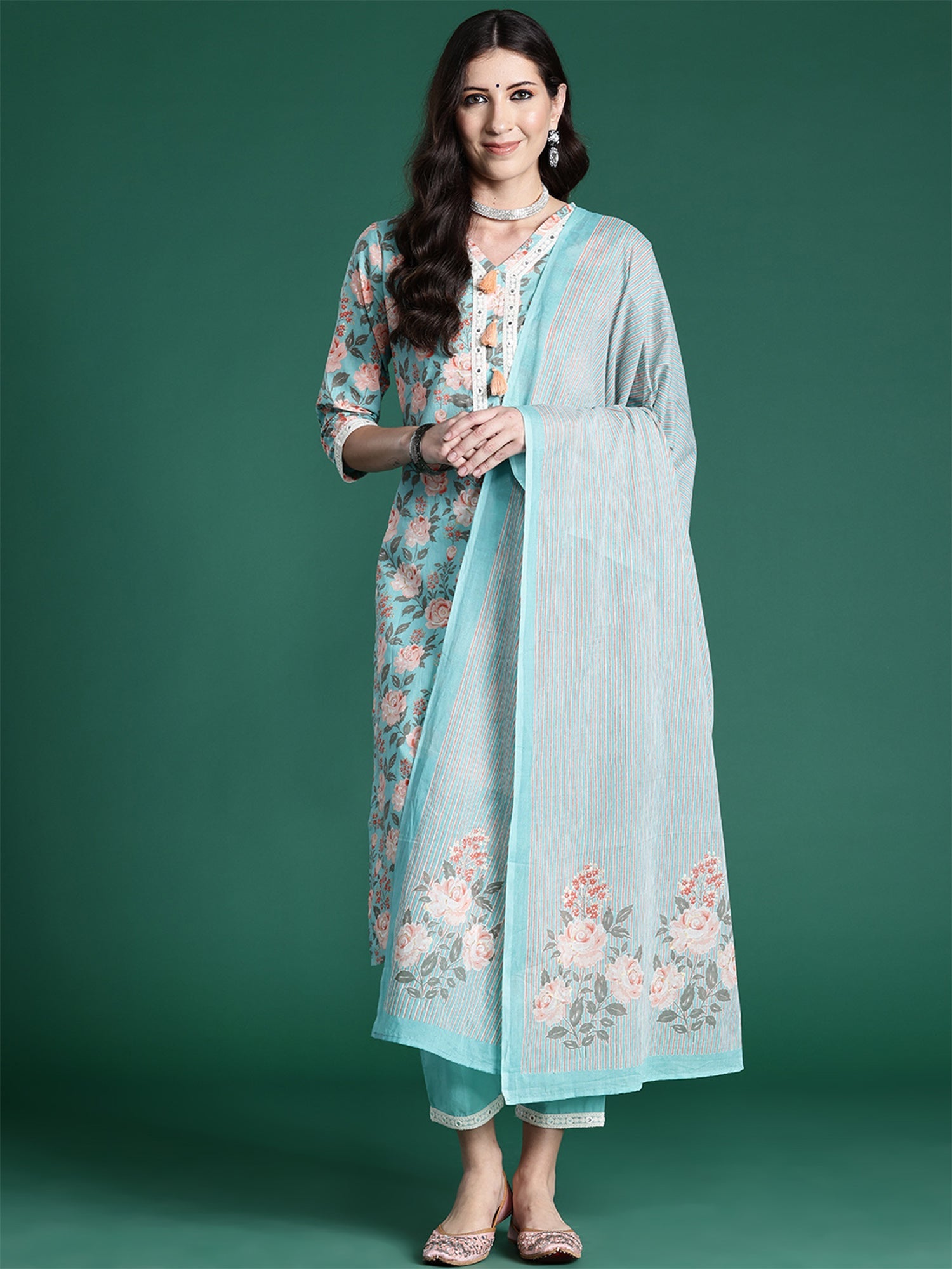 Women's Blue Pure Cotton Kurta Set - Taantav