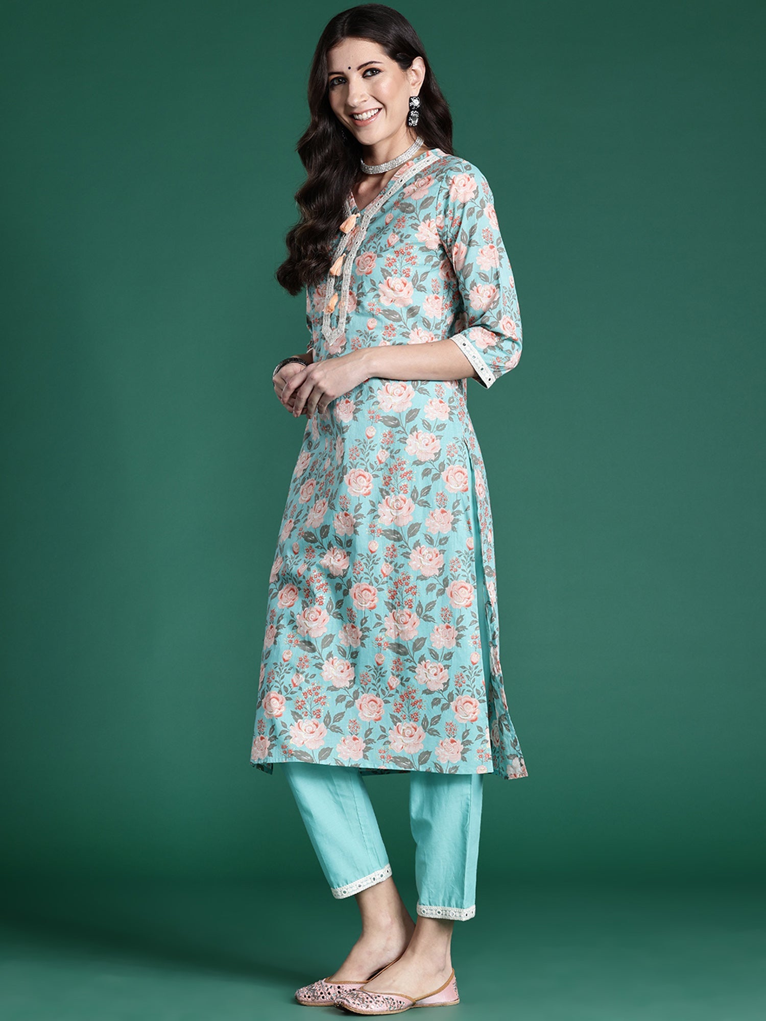 Women's Blue Pure Cotton Kurta Set - Taantav