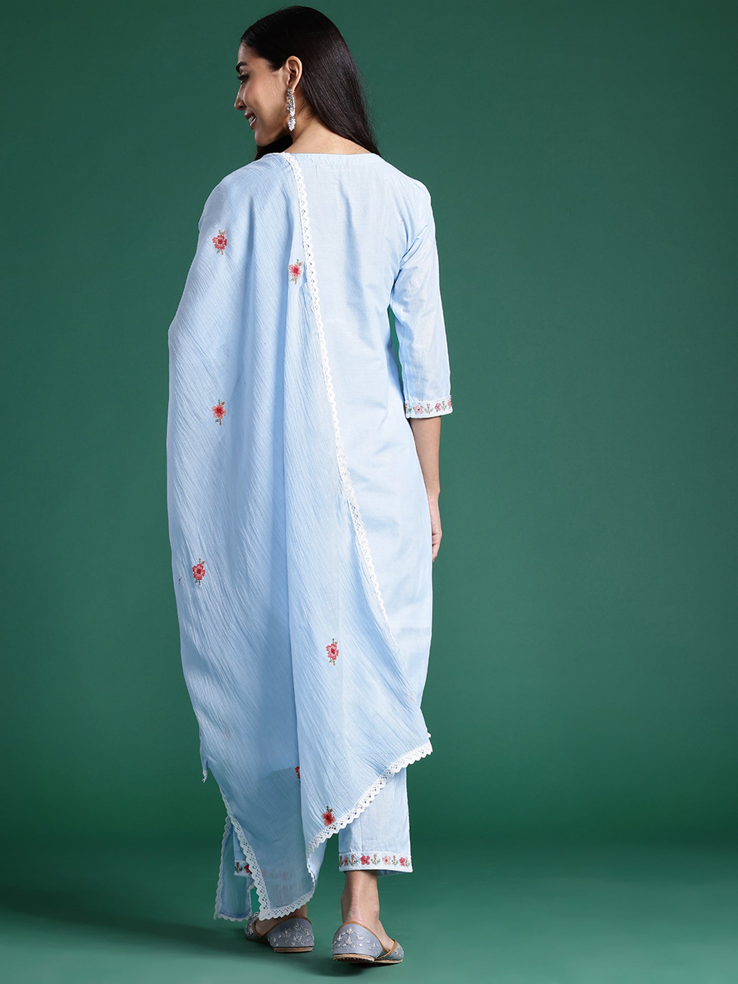 Women's Blue Pure Cotton Kurta Set - Taantav