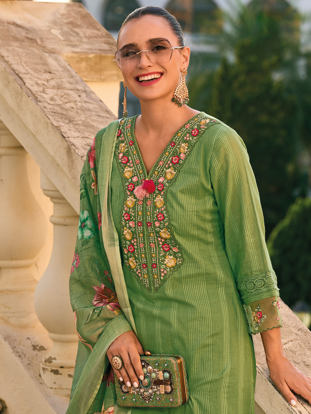 Women's Green Pure Cotton Kurta Set - Taantav