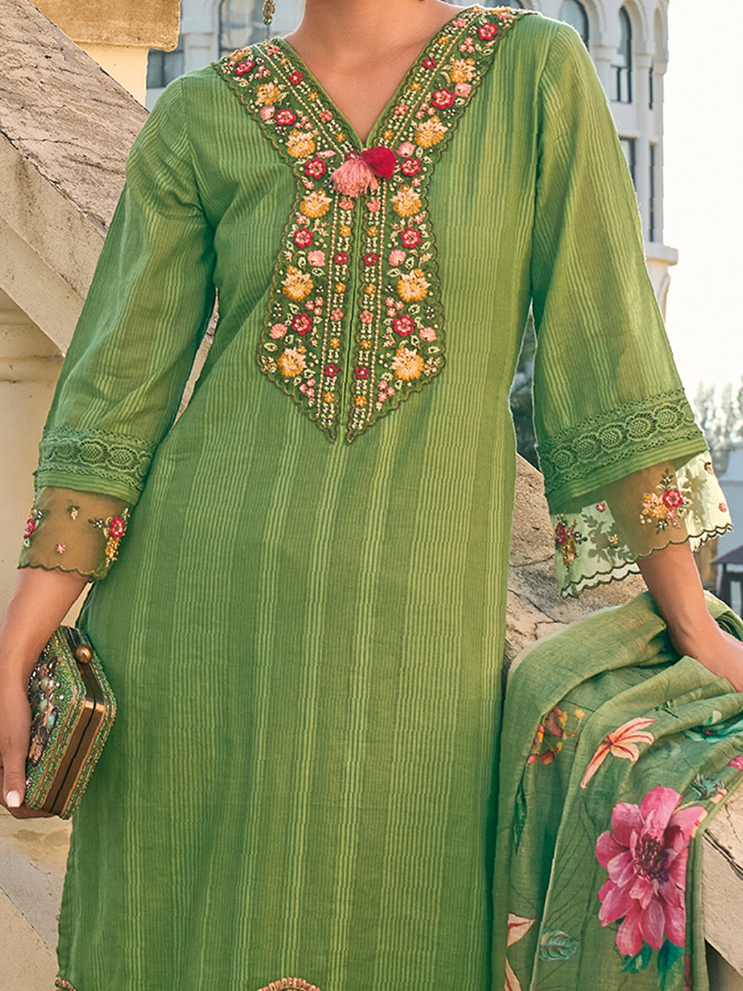 Women's Green Pure Cotton Kurta Set - Taantav